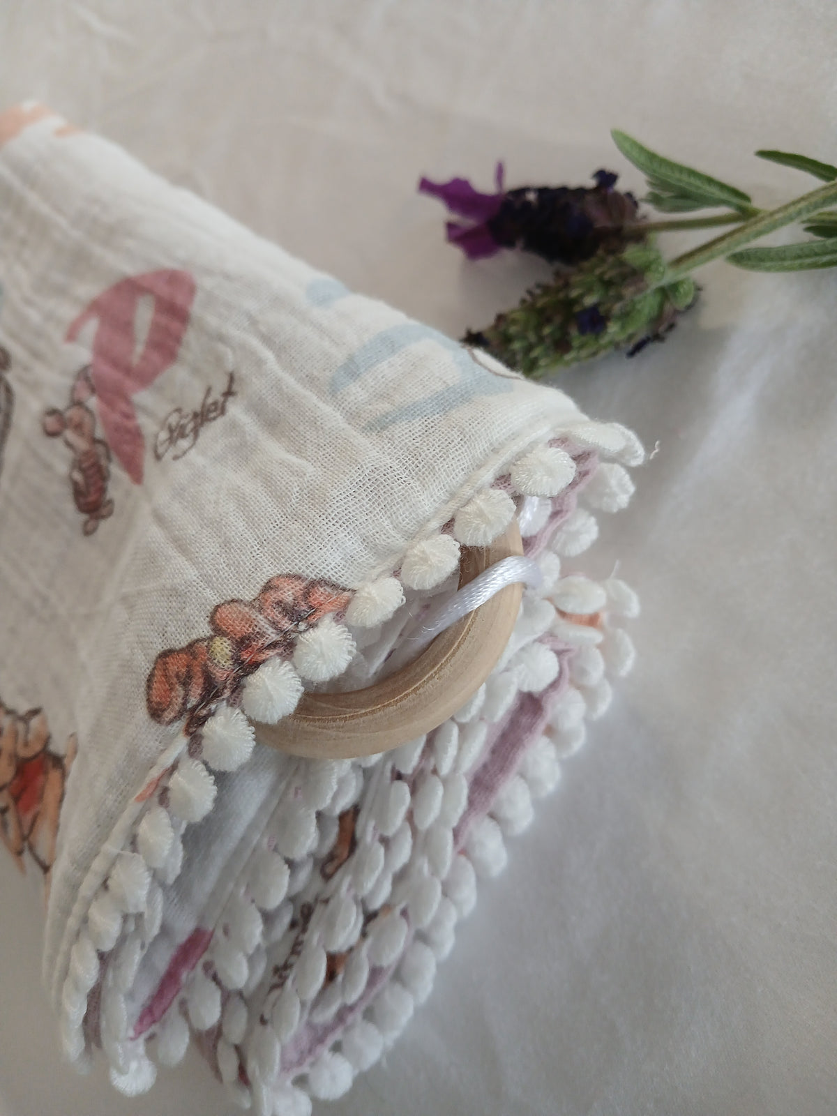 Handmade Double Gauze Dummy Comforter Set of 2 - 35x31cm with Beechwood Teething Ring - Dusty Pink