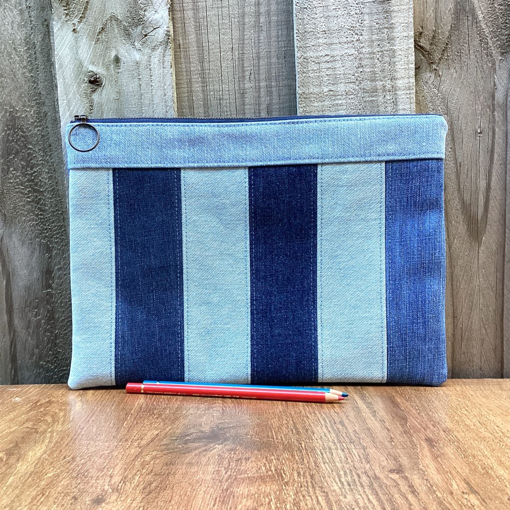 Upcycled Denim Pencil Case – Pale Stripes