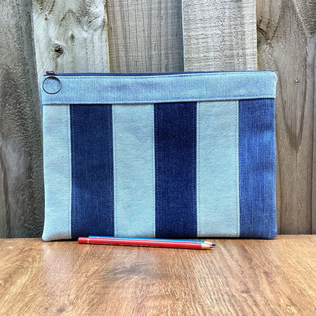 Upcycled Denim Pencil Case – Pale Stripes