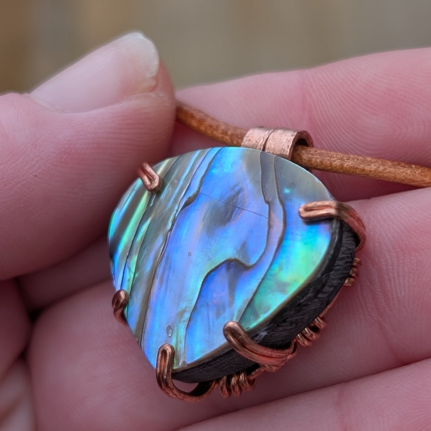 Aquata - Stabilised Abalone Shell Pendant in Simple Copper Setting