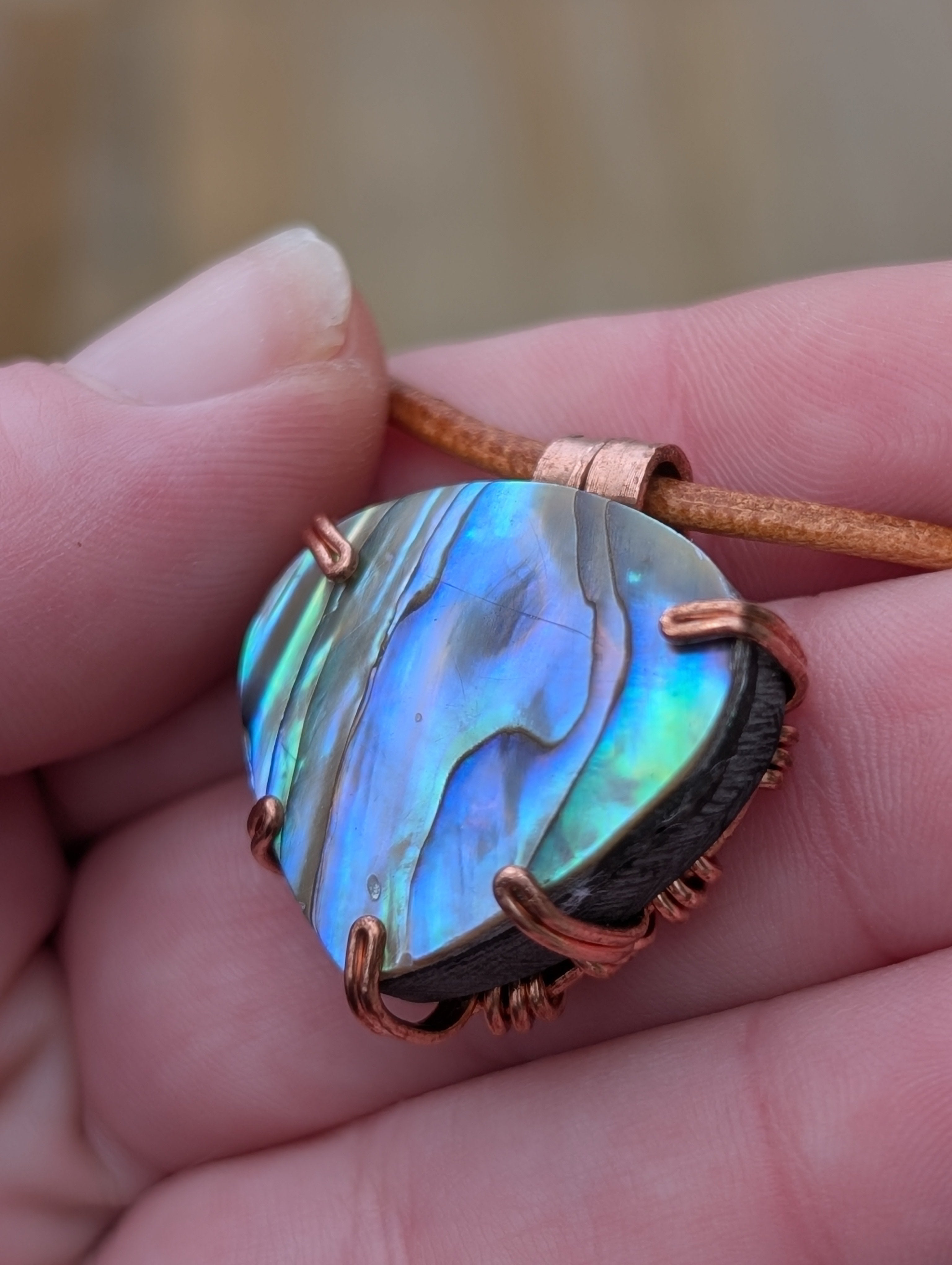 Aquata - Stabilised Abalone Shell Pendant in Simple Copper Setting