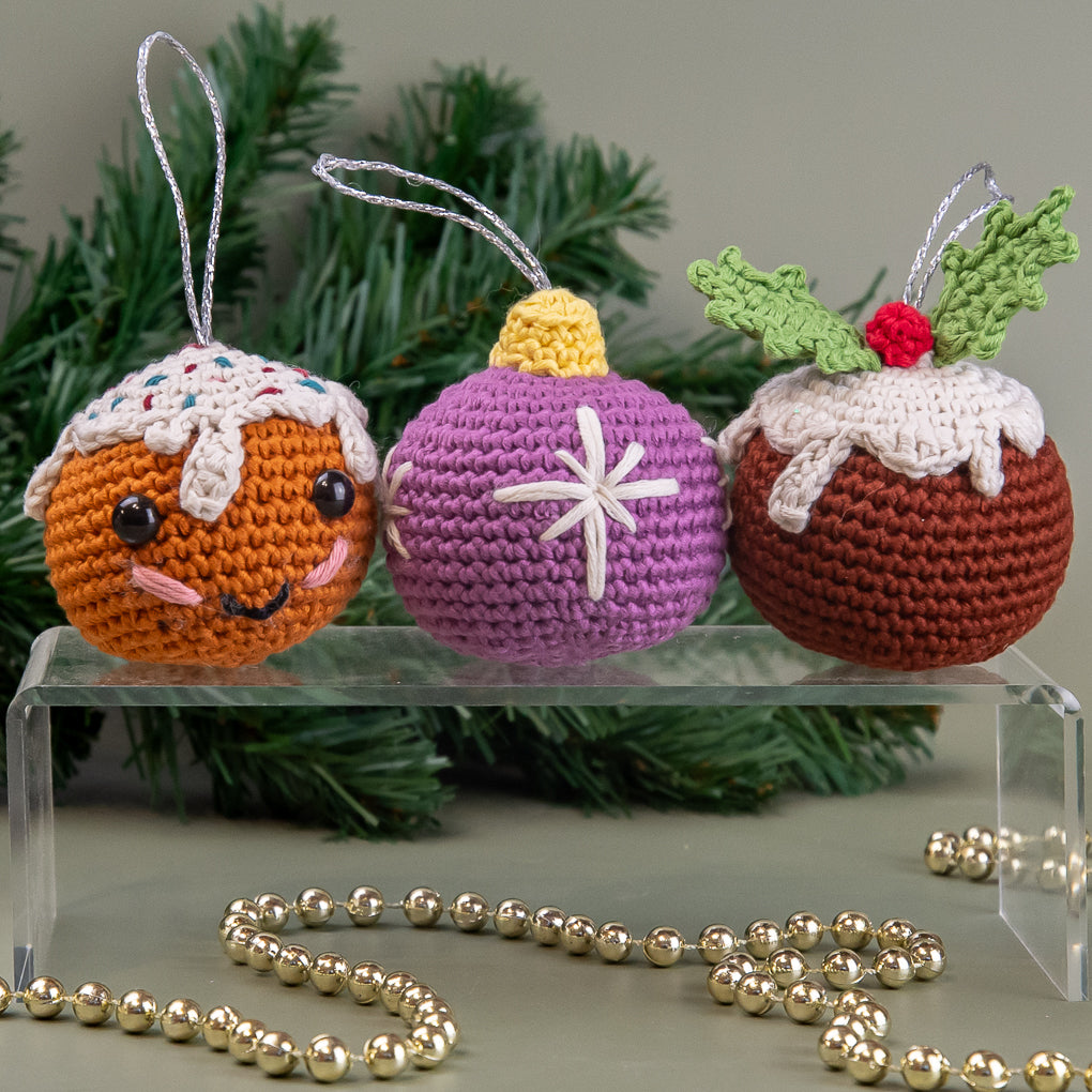 Christmas Tree Decorations - Baubles, Pudding, Gingerbread Man - Set of Three