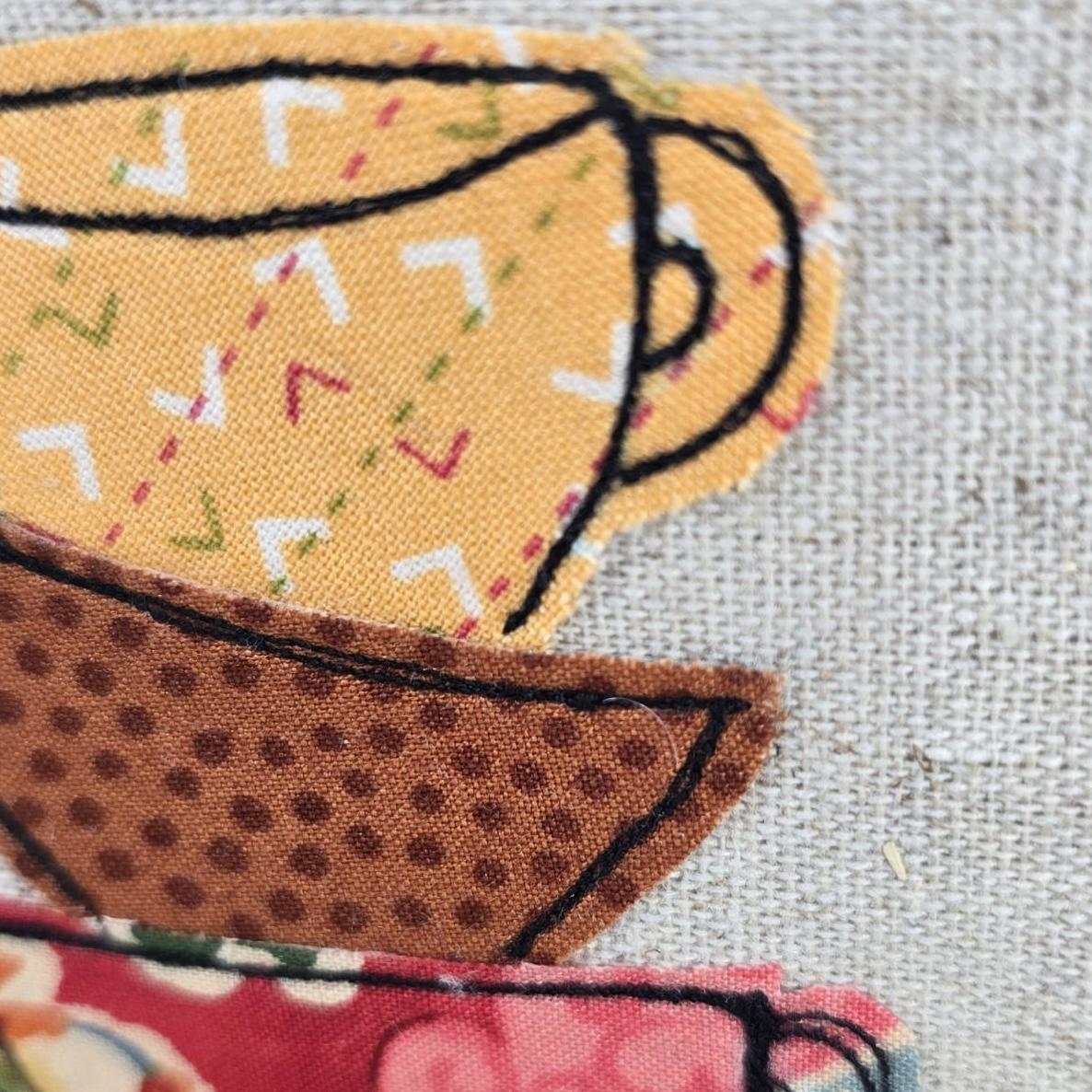 Teacups - Handmade Fabric Greeting Card