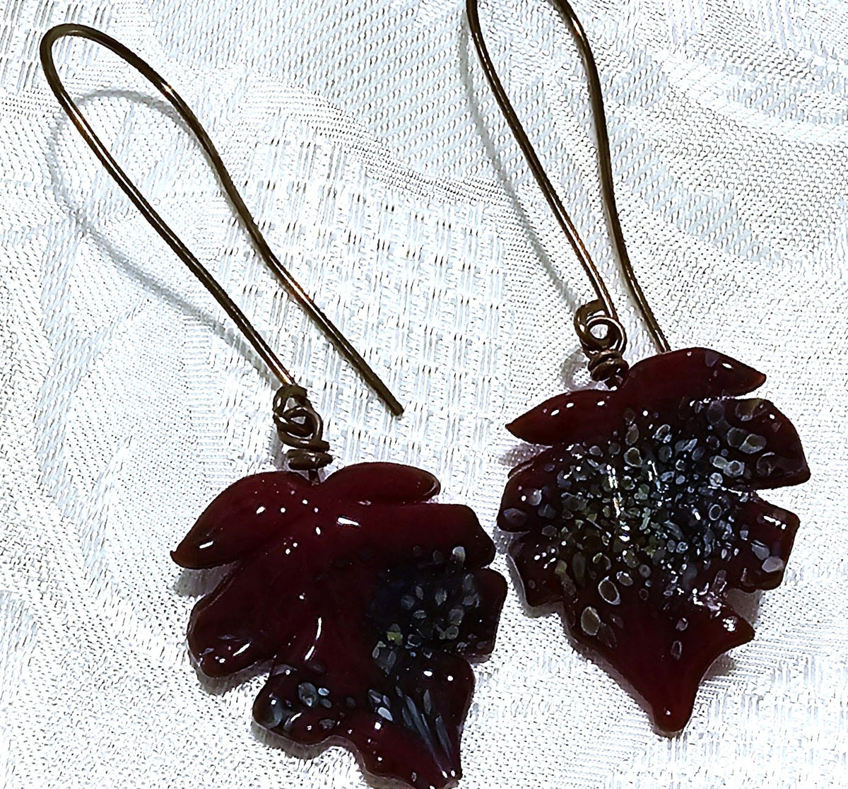 Burgundy Artisan Made Leaf Earrings