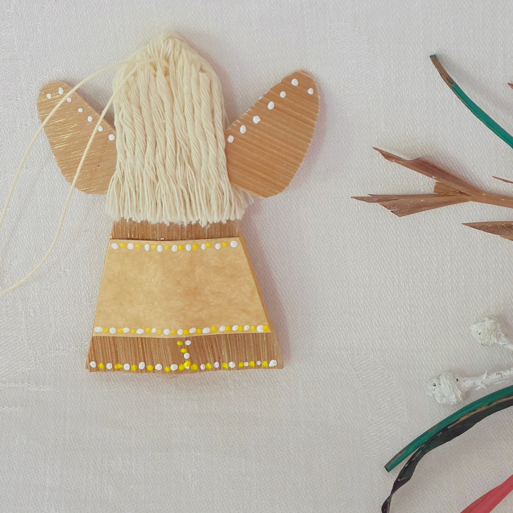 Hello - Palm Angel, Ornament Keepsake, yellow and white dots