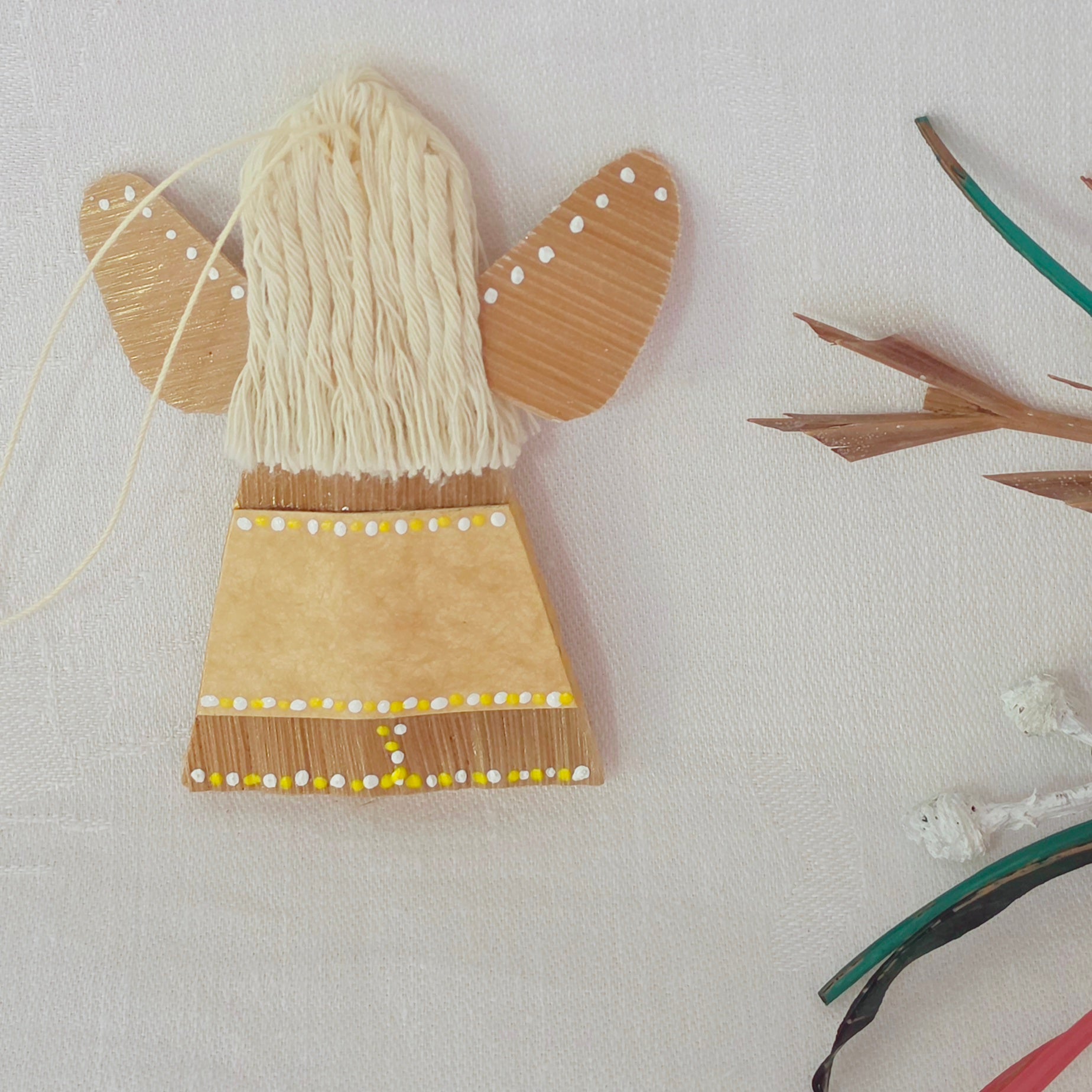 Hello - Palm Angel, Ornament Keepsake, yellow and white dots