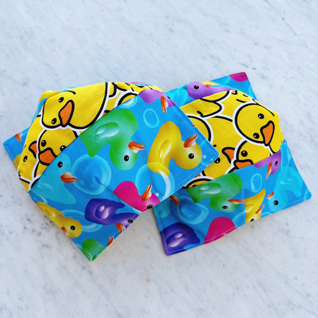Set of two, rubber ducks microwave bowl cosies. Soup and porridge hot bowl holders.