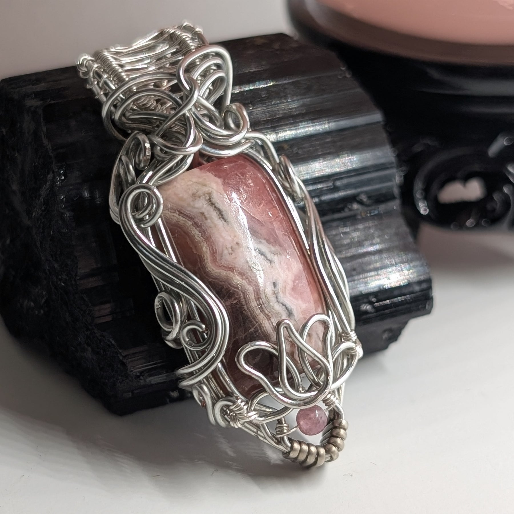 Lotus-Rose – Rhodochrosite Silver Coloured Copper Pendant