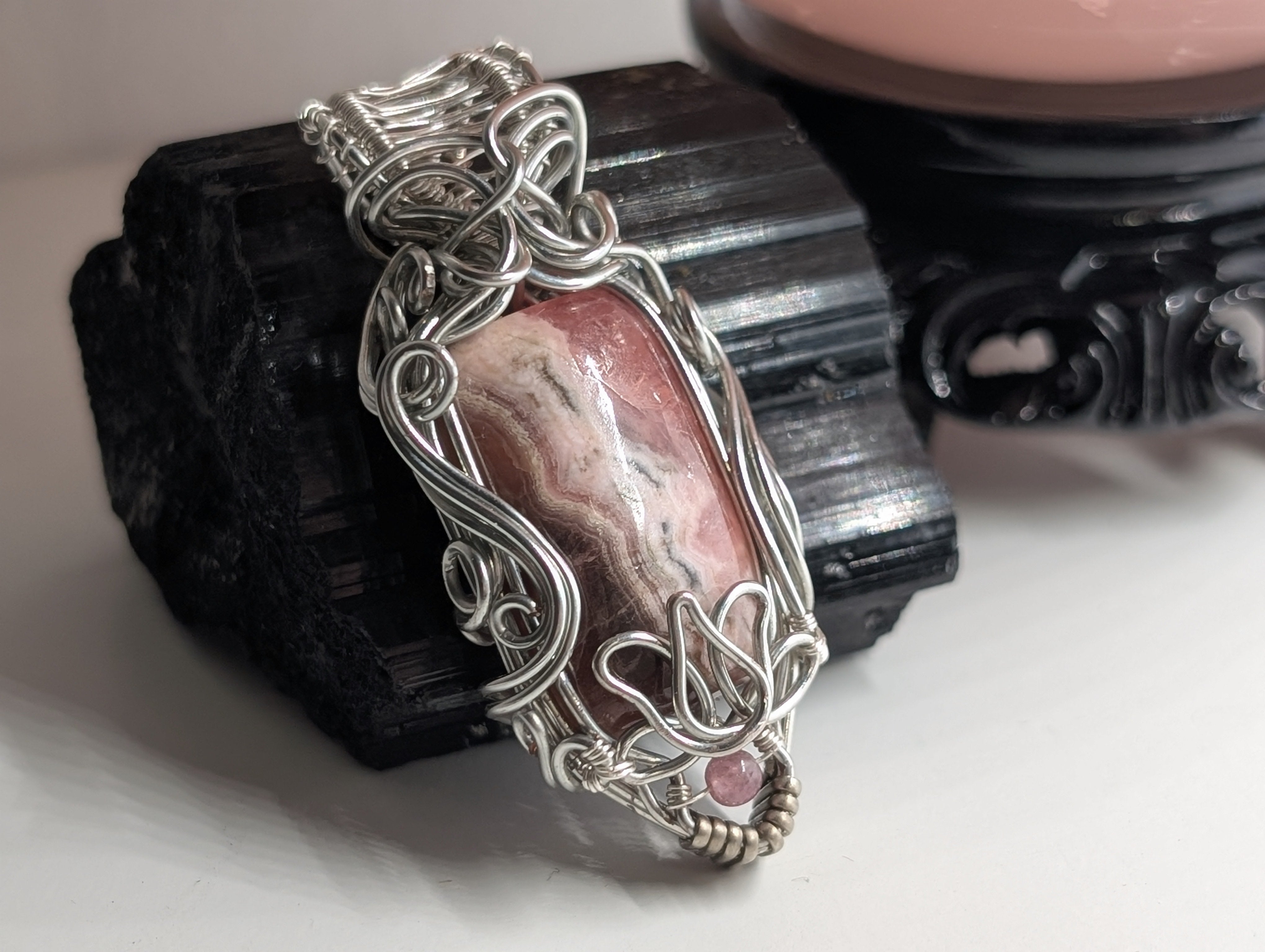 Lotus-Rose – Rhodochrosite Silver Coloured Copper Pendant
