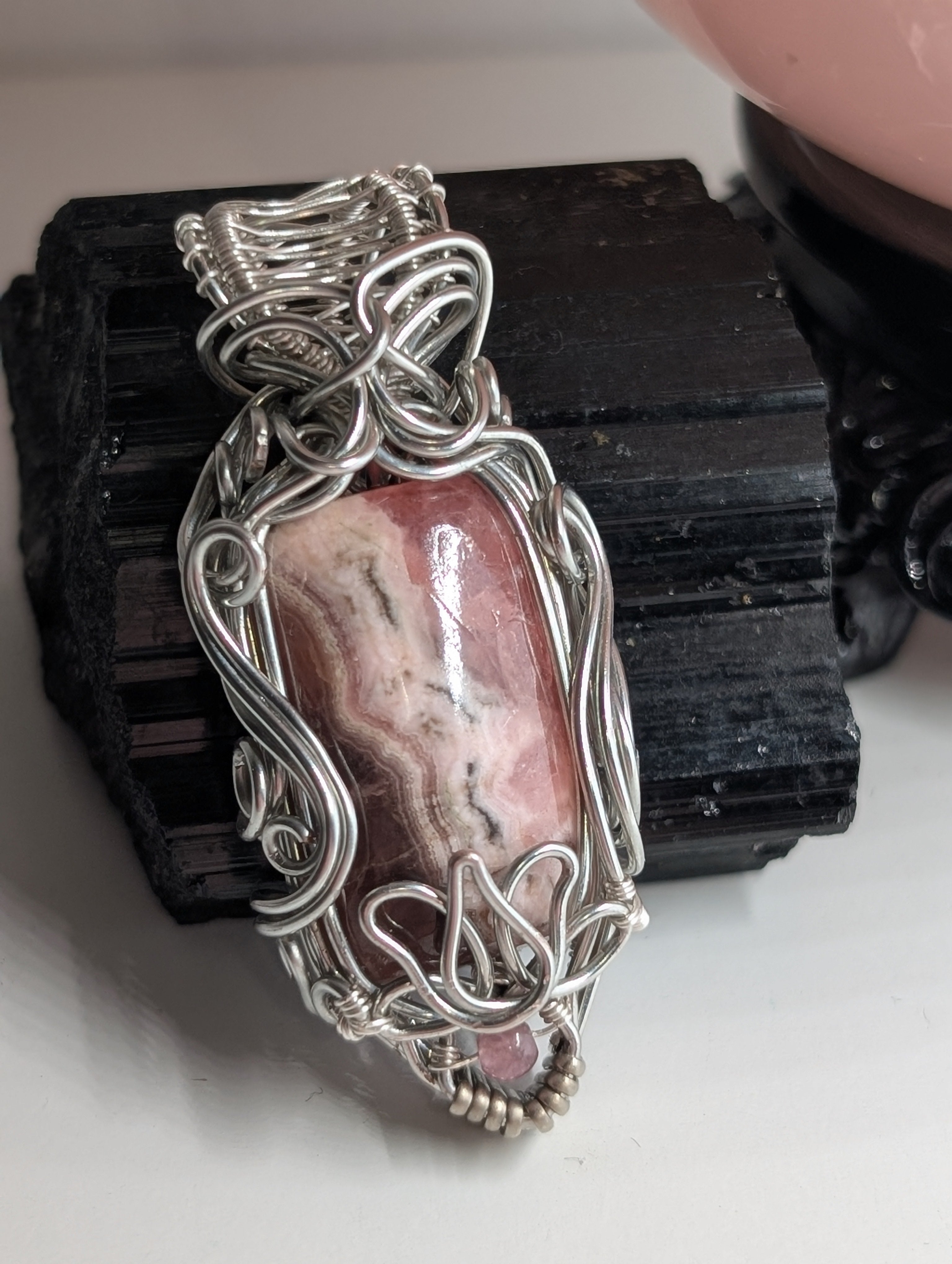 Lotus-Rose – Rhodochrosite Silver Coloured Copper Pendant