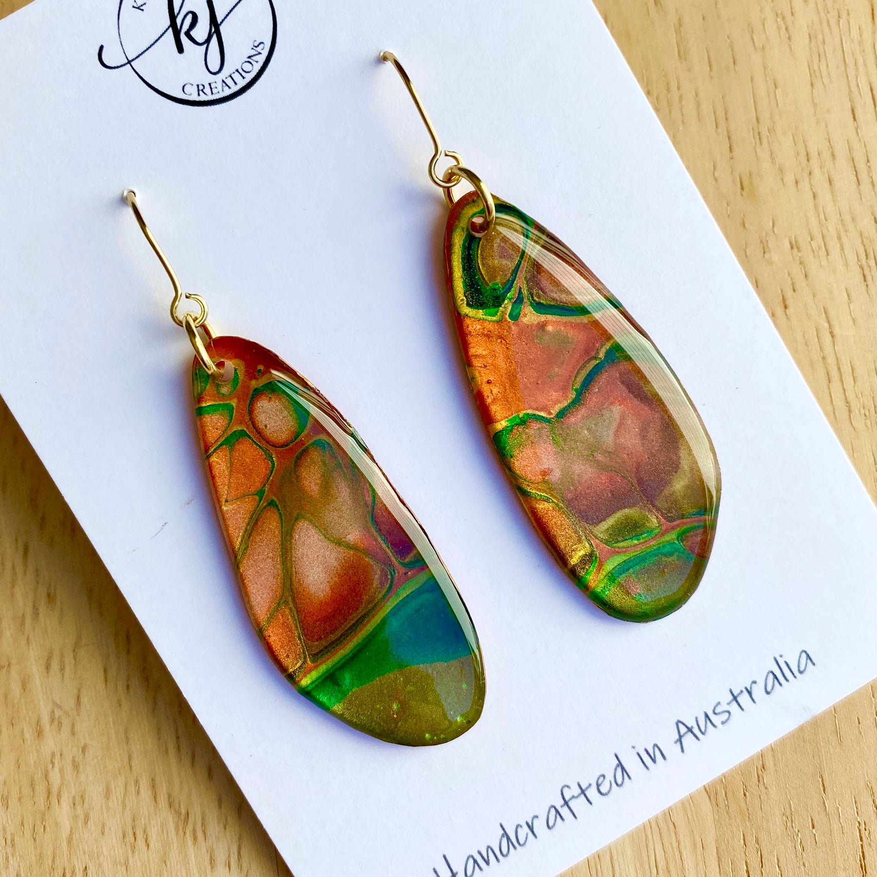 Emerald and Copper Art Earrings