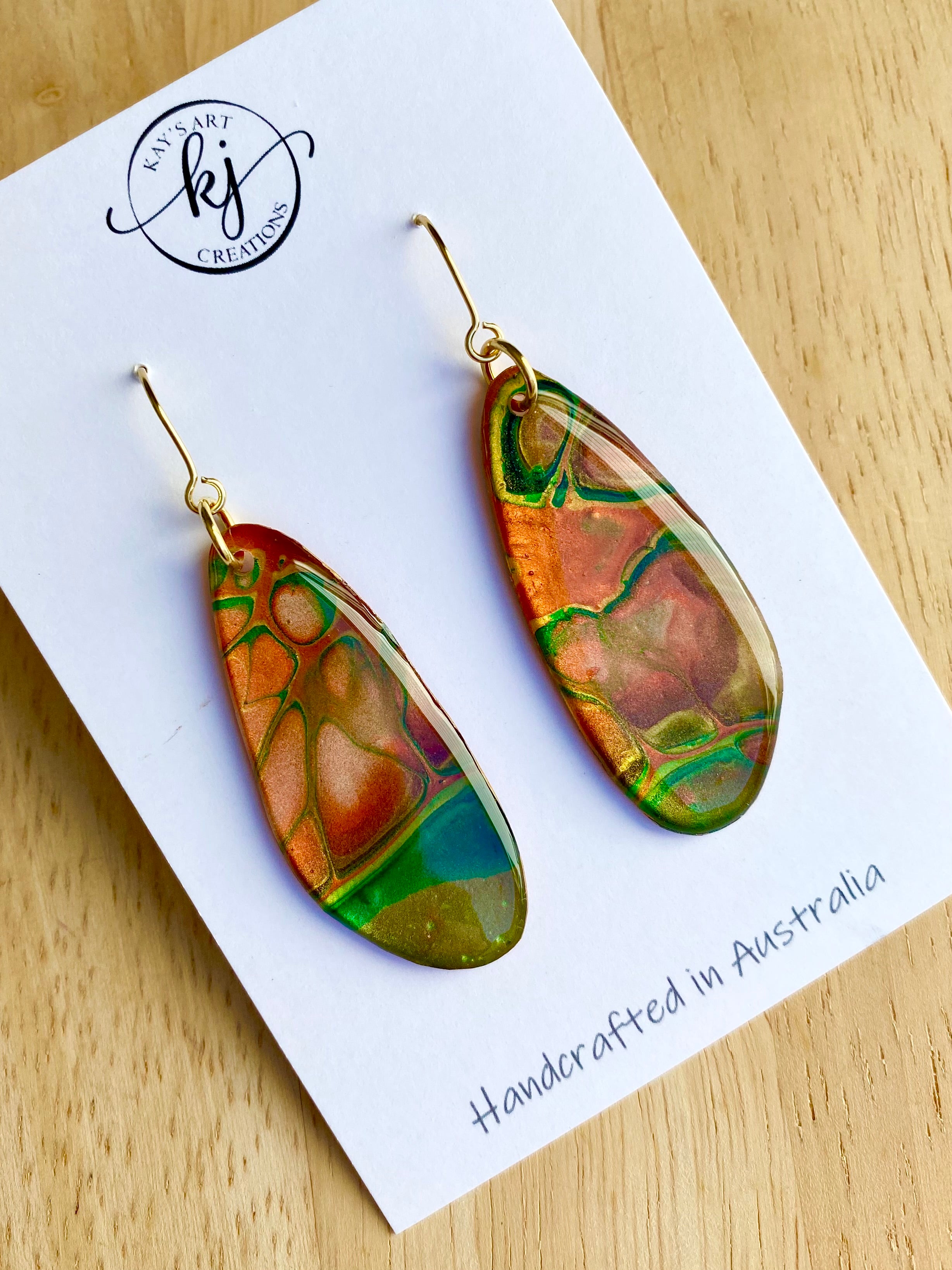 Emerald and Copper Art Earrings