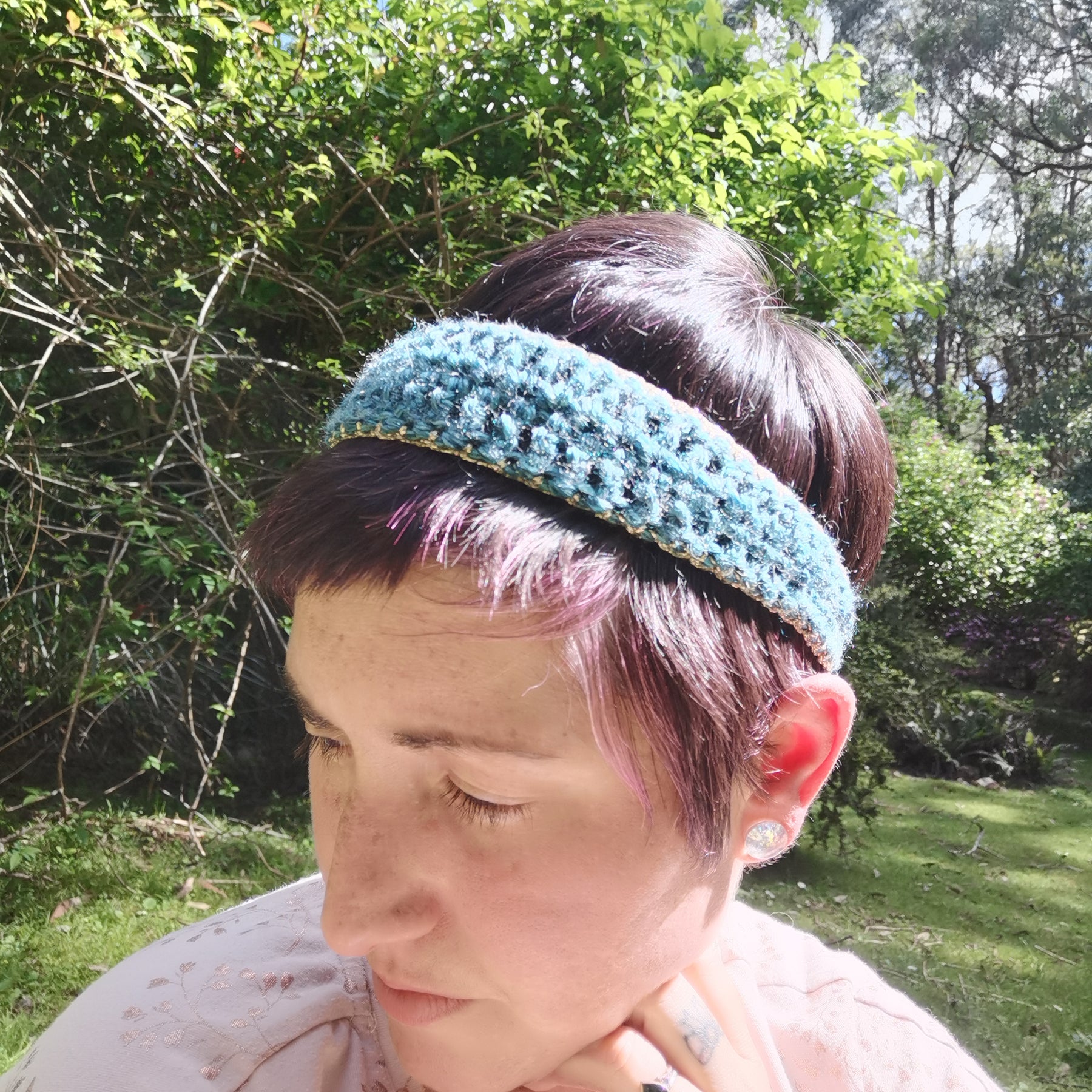 Blue and Gold Crochet Headband