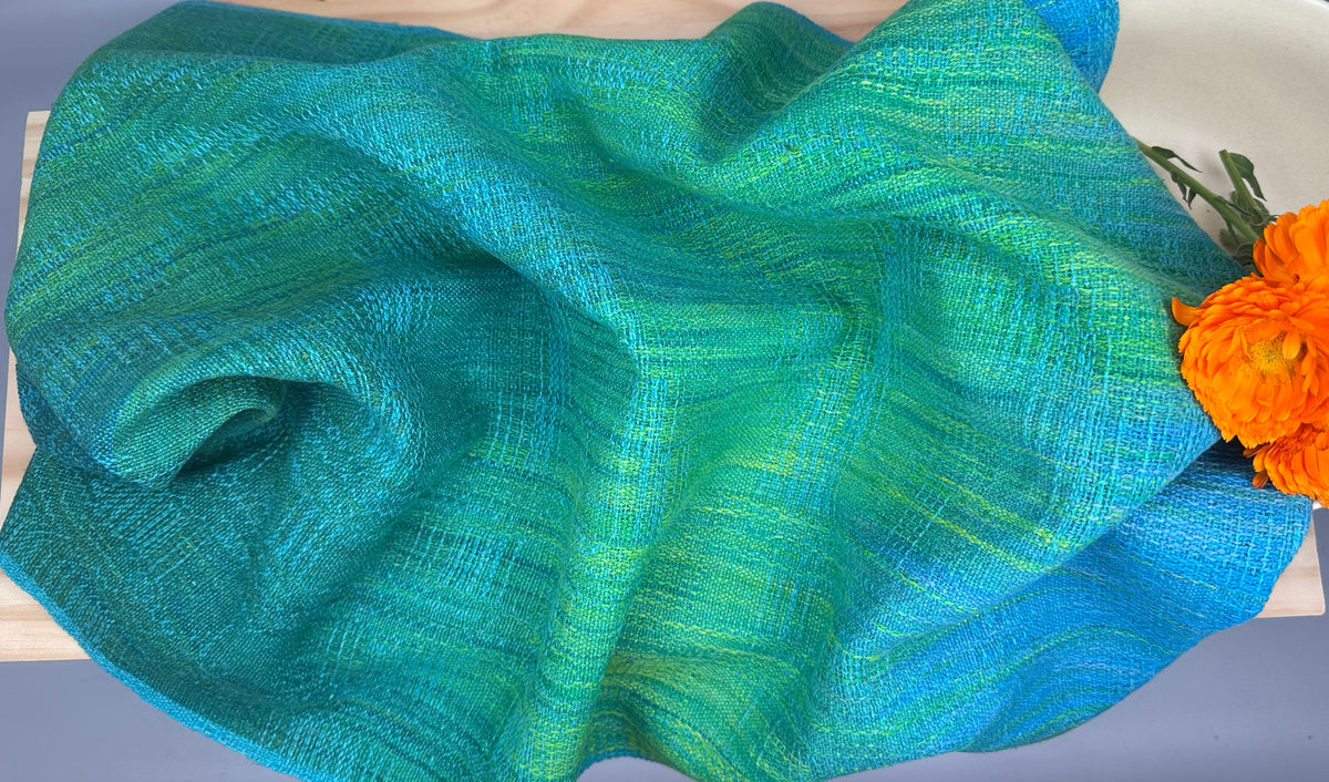 Hand-Dyed and Handwoven Linen/Cotton Tea Towels (Blue weft)