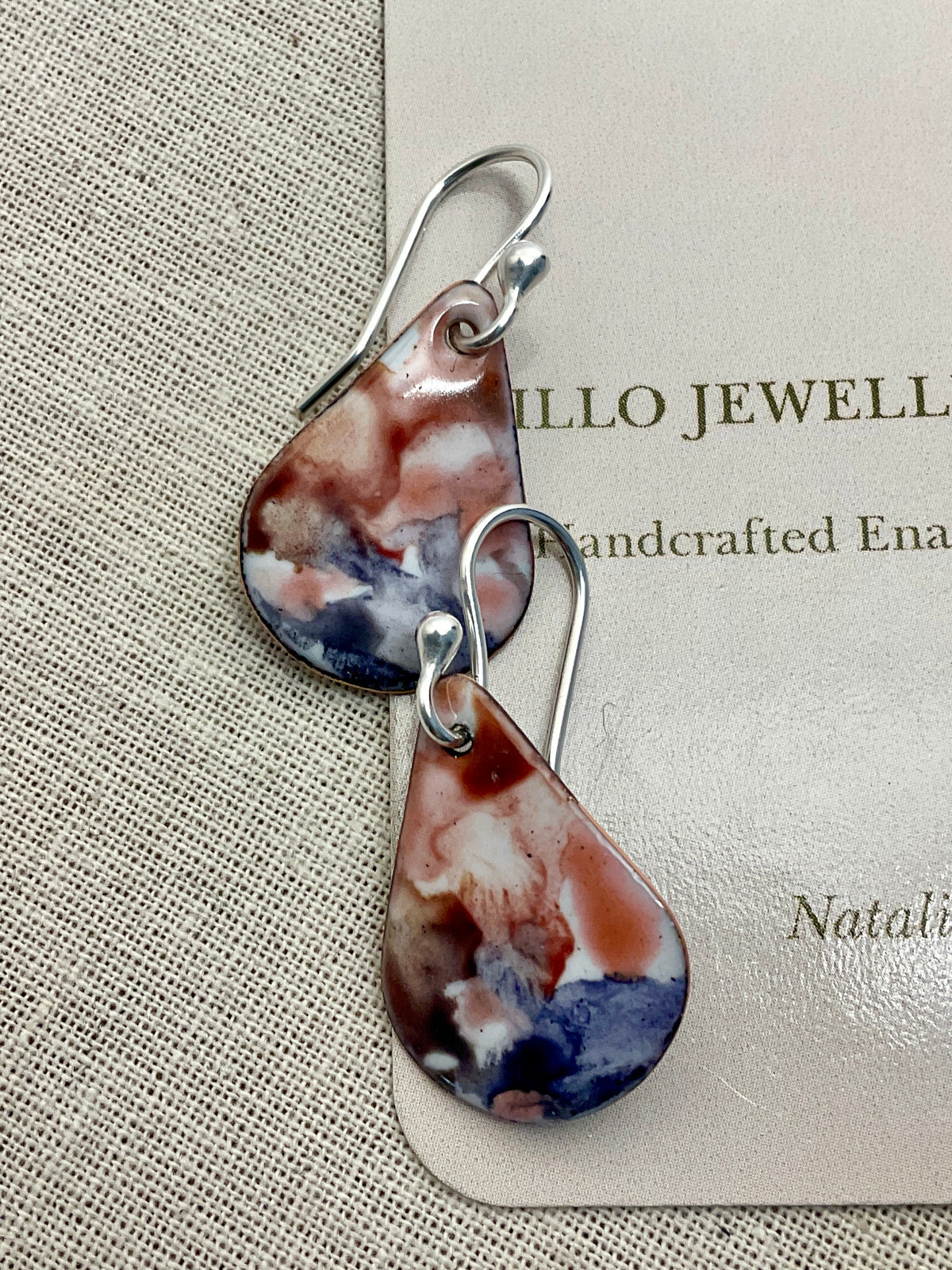 Teardrop enamel earrings. Marble effect. Hand painted.