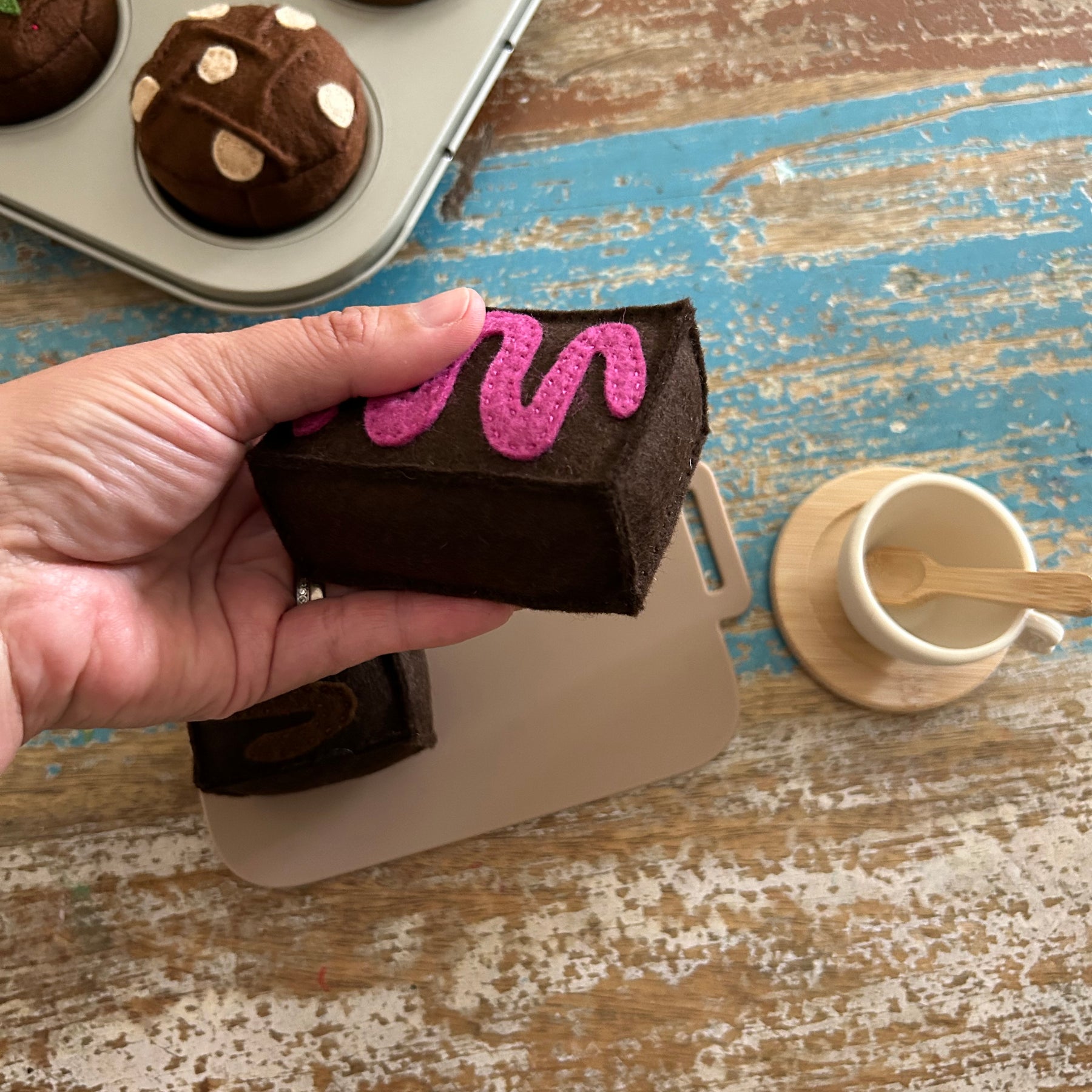 felt play food brownie, pretend play, play kitchen