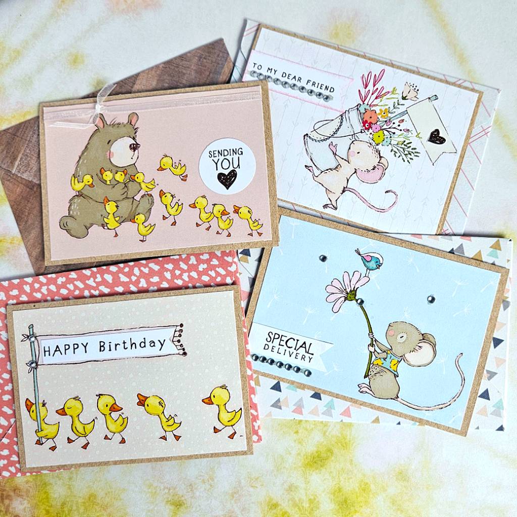 "Cutesy minis, gift cards", greeting card set (4)