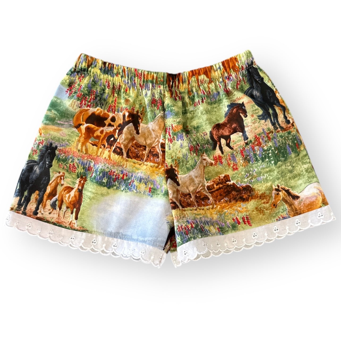 Girls Cotton lace hem Shorts - MIXED PRINTS AND SIZES