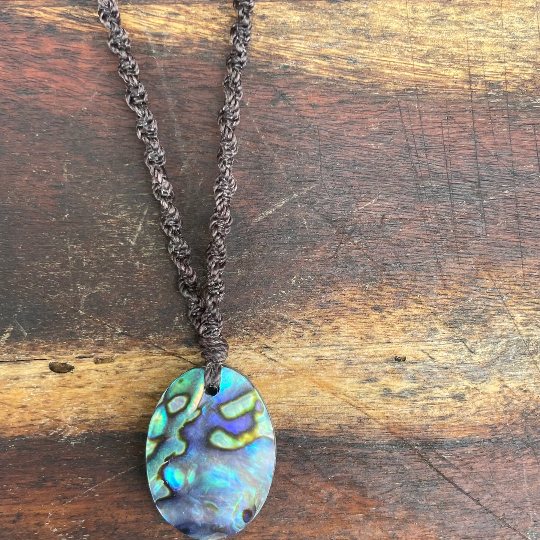 Abalone Shell Pendant, Macrame necklace adjustable, boho