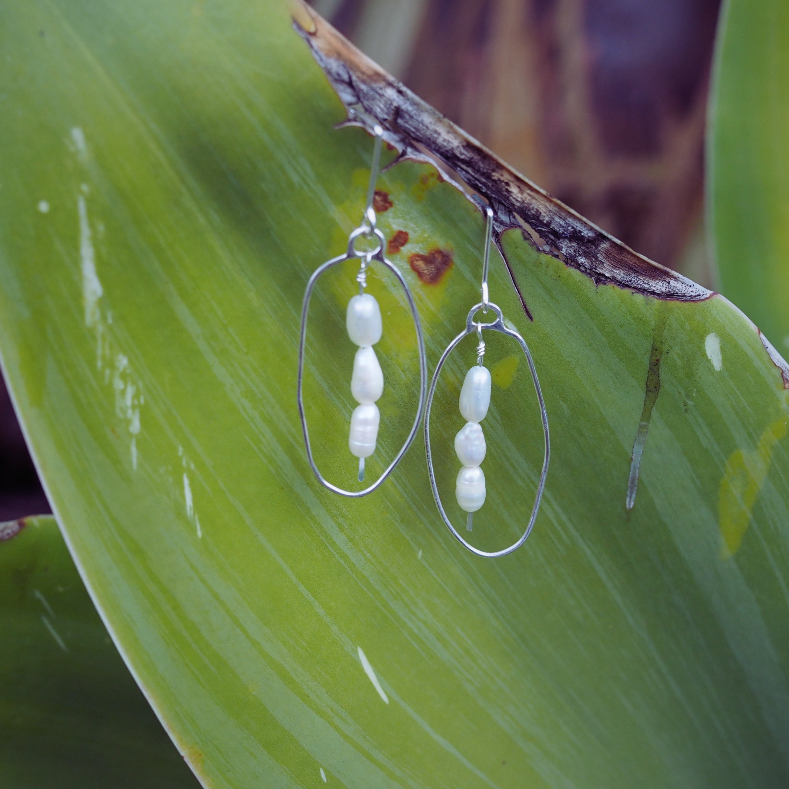 Oval Pearl Earrings | Sterling Silver