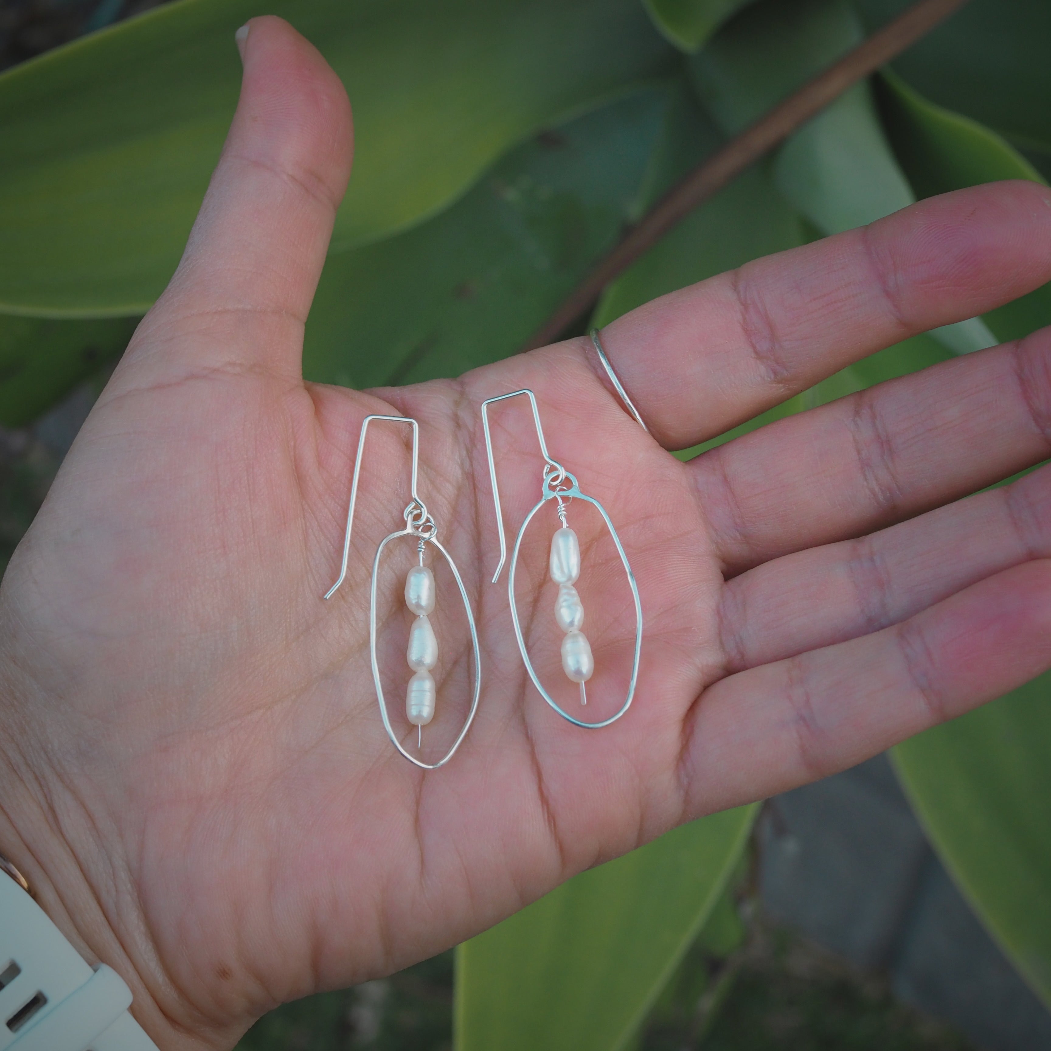 Oval Pearl Earrings | Sterling Silver