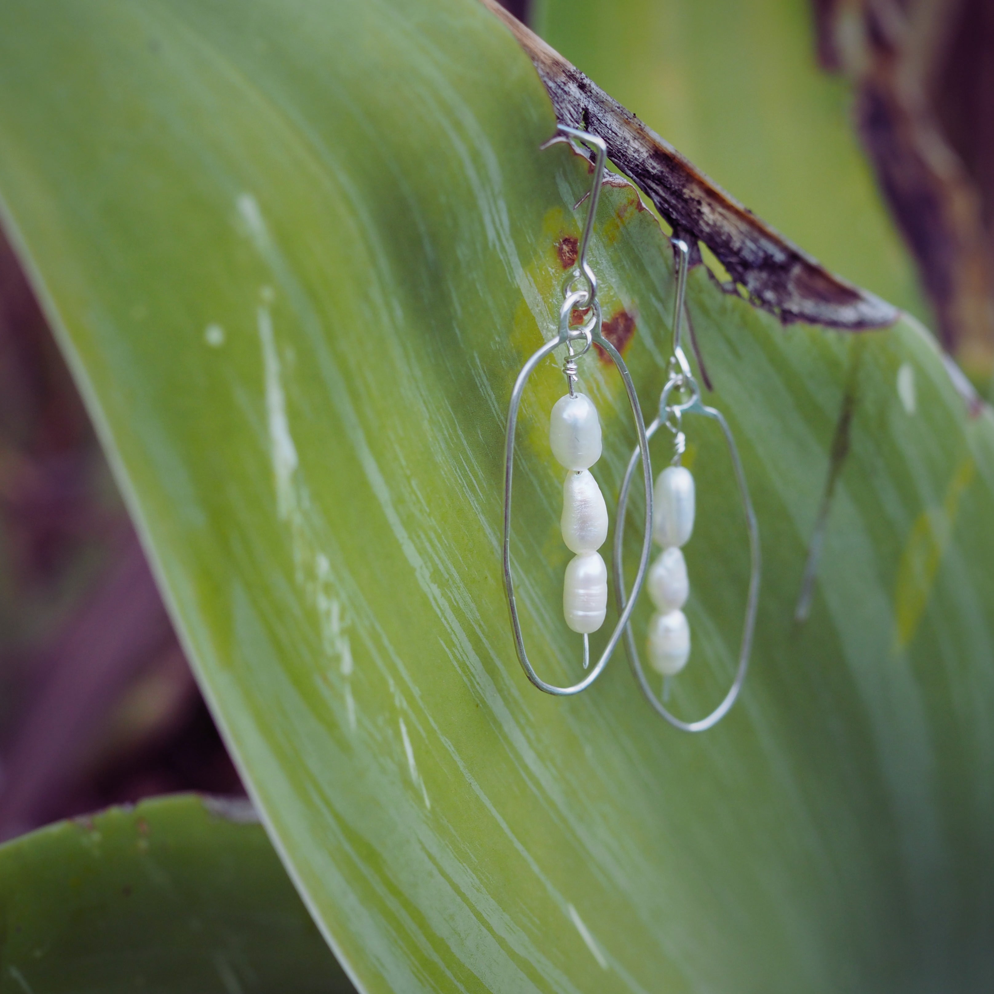 Oval Pearl Earrings | Sterling Silver