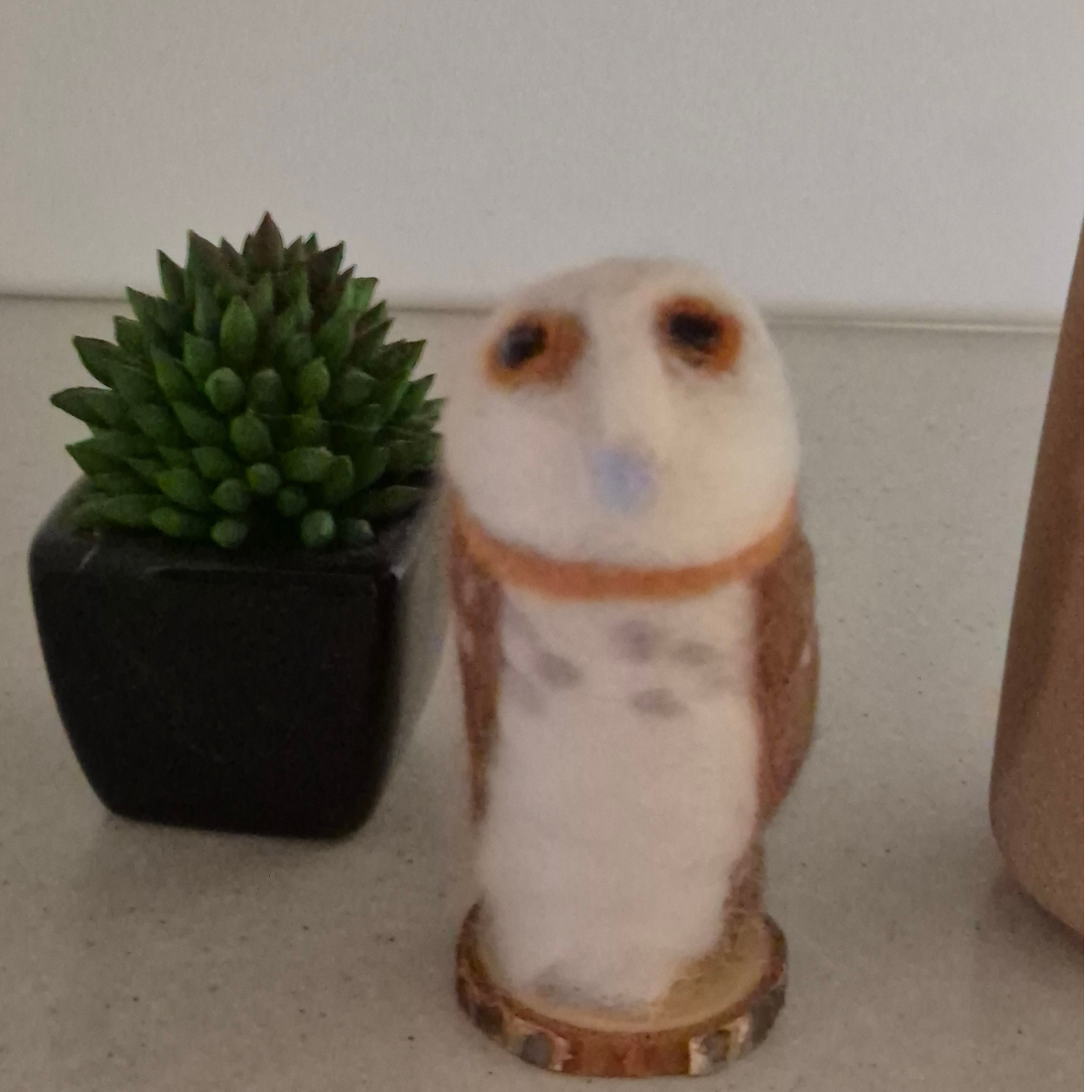 Needle Felted Owl on wooden Base