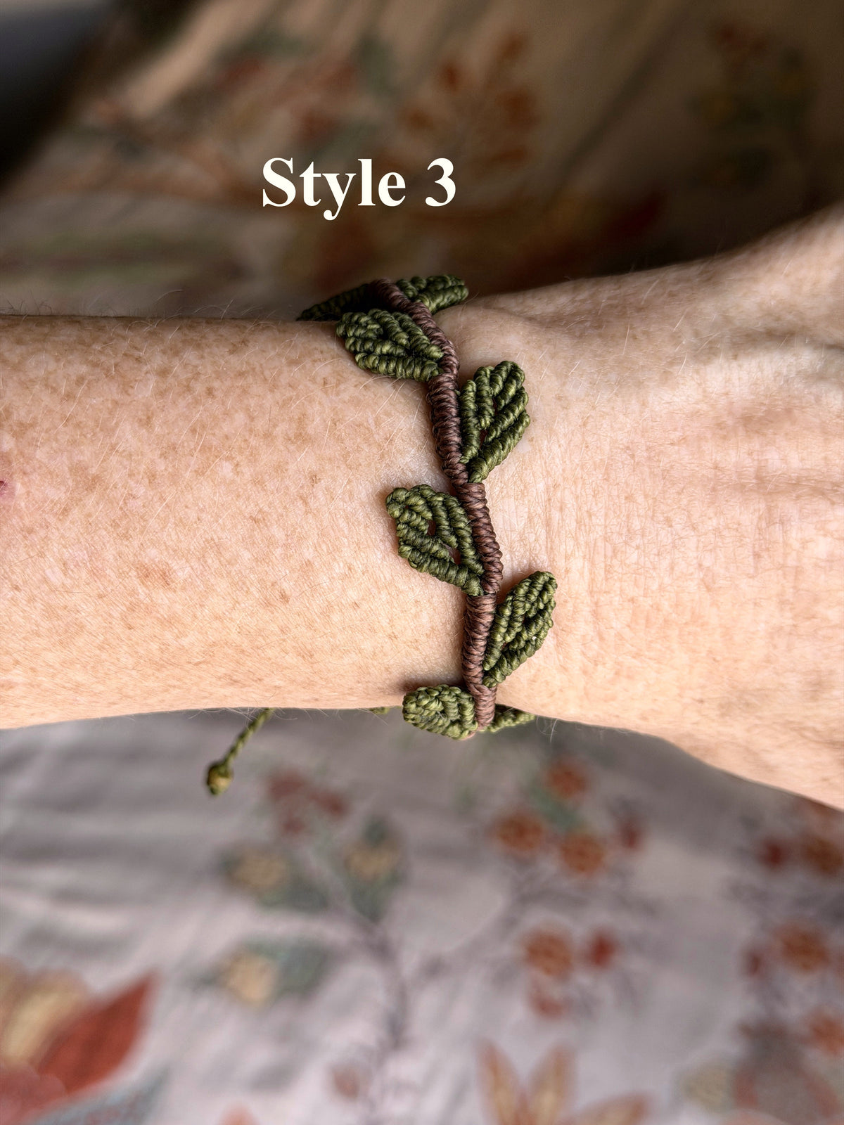 Macrame Brown Vine with Green Leaf - earthy forest fae collection