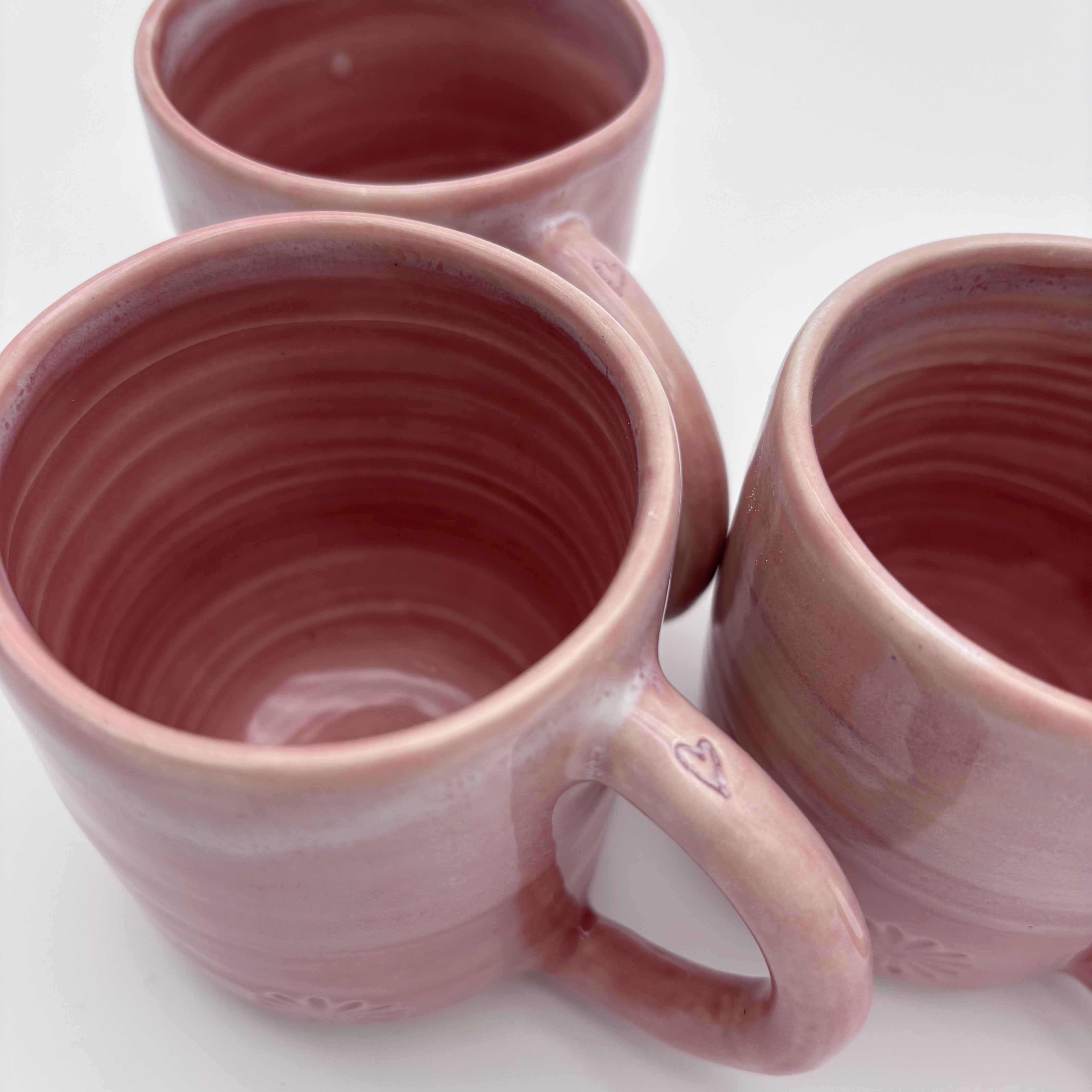 Boutique Pottery for Everyday Living - Wheel Thrown Mug with Handle - Pink Flowers