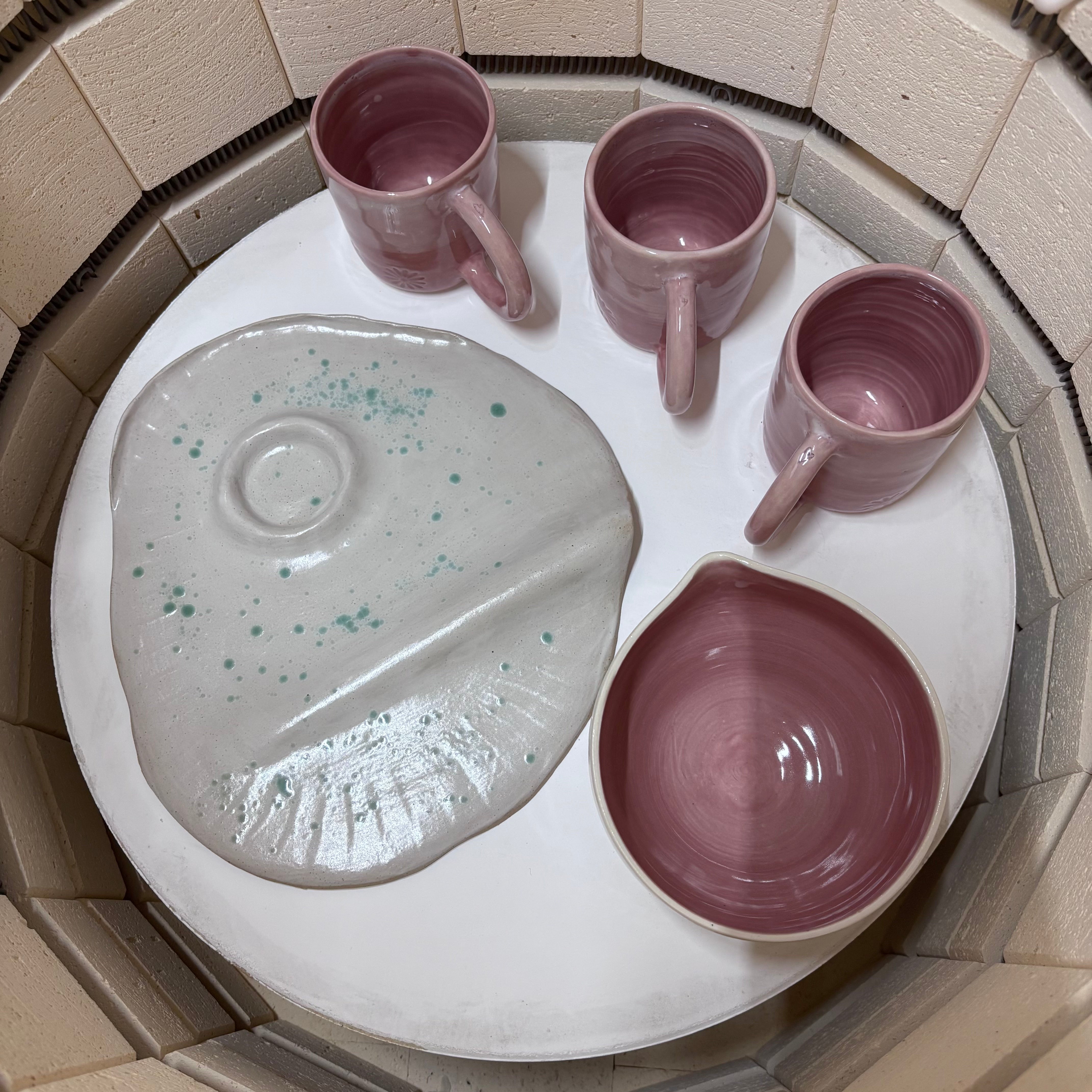 Boutique Pottery for Everyday Living - Wheel Thrown Mug with Handle - Pink Flowers