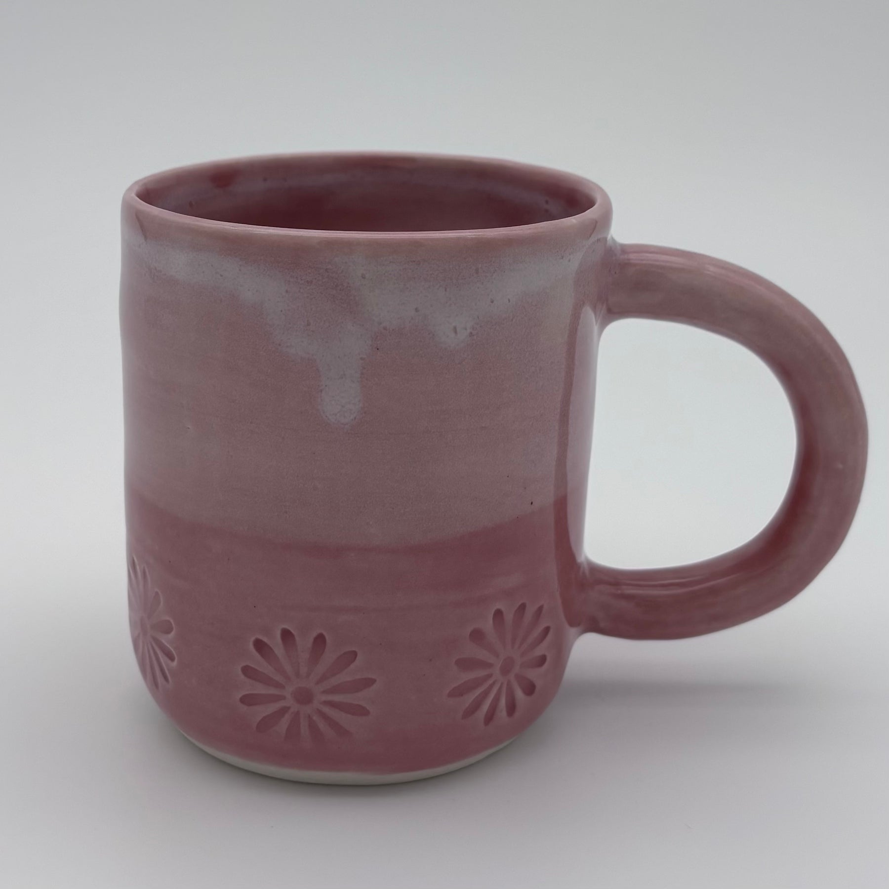 Boutique Pottery for Everyday Living - Wheel Thrown Mug with Handle - Pink Flowers