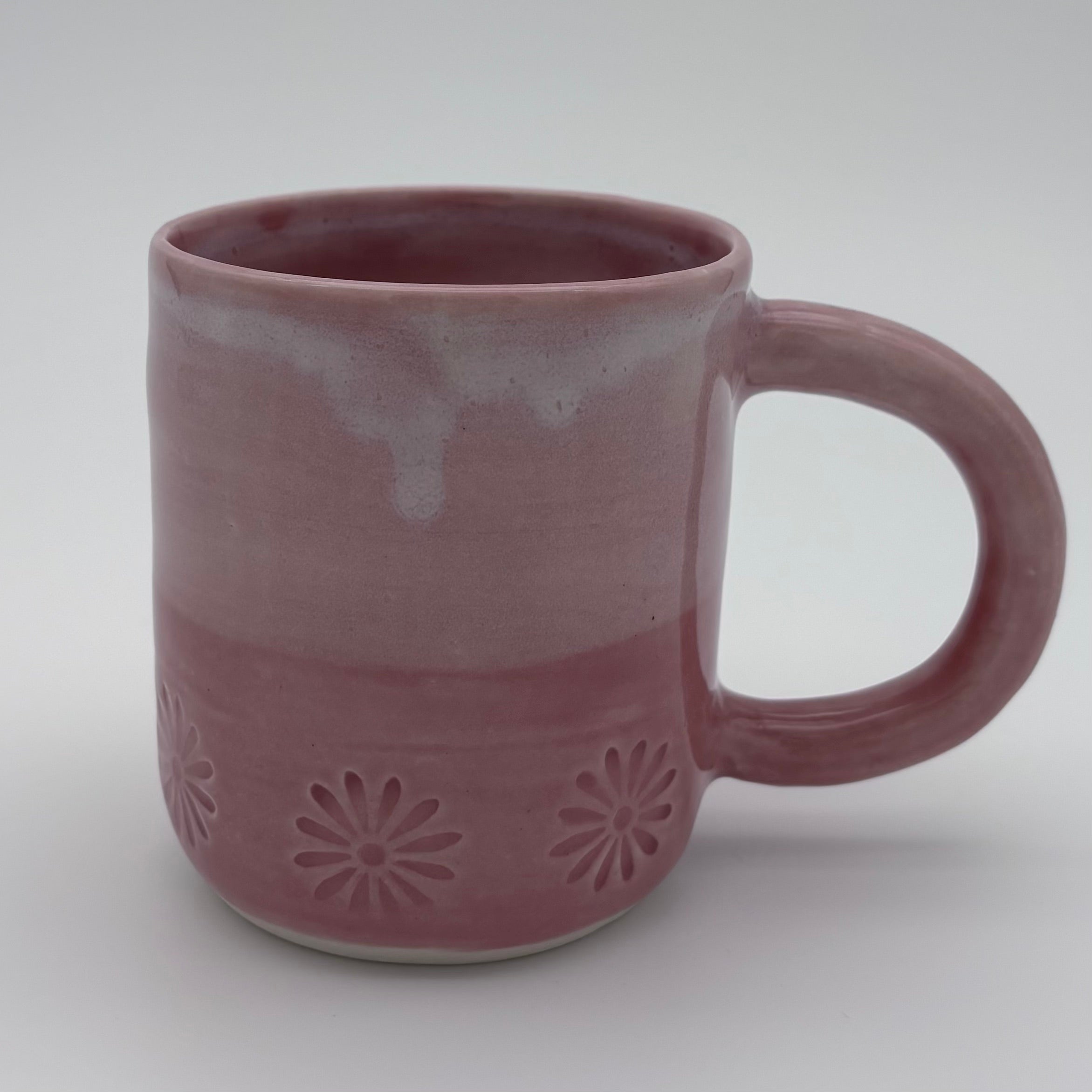Boutique Pottery for Everyday Living - Wheel Thrown Mug with Handle - Pink Flowers