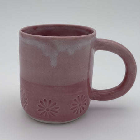 Boutique Pottery for Everyday Living - Wheel Thrown Mug with Handle - Pink Flowers