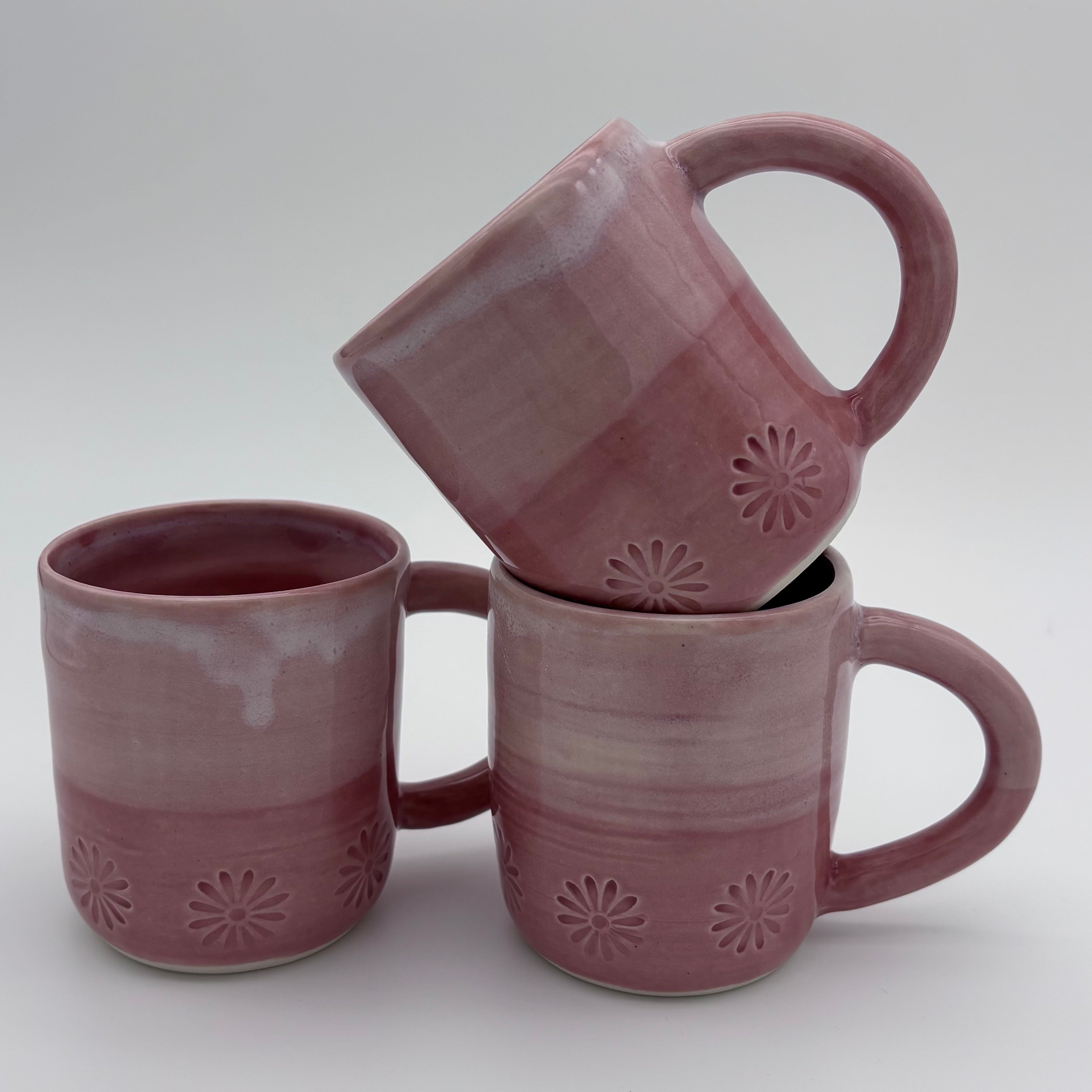 Boutique Pottery for Everyday Living - Wheel Thrown Mug with Handle - Pink Flowers
