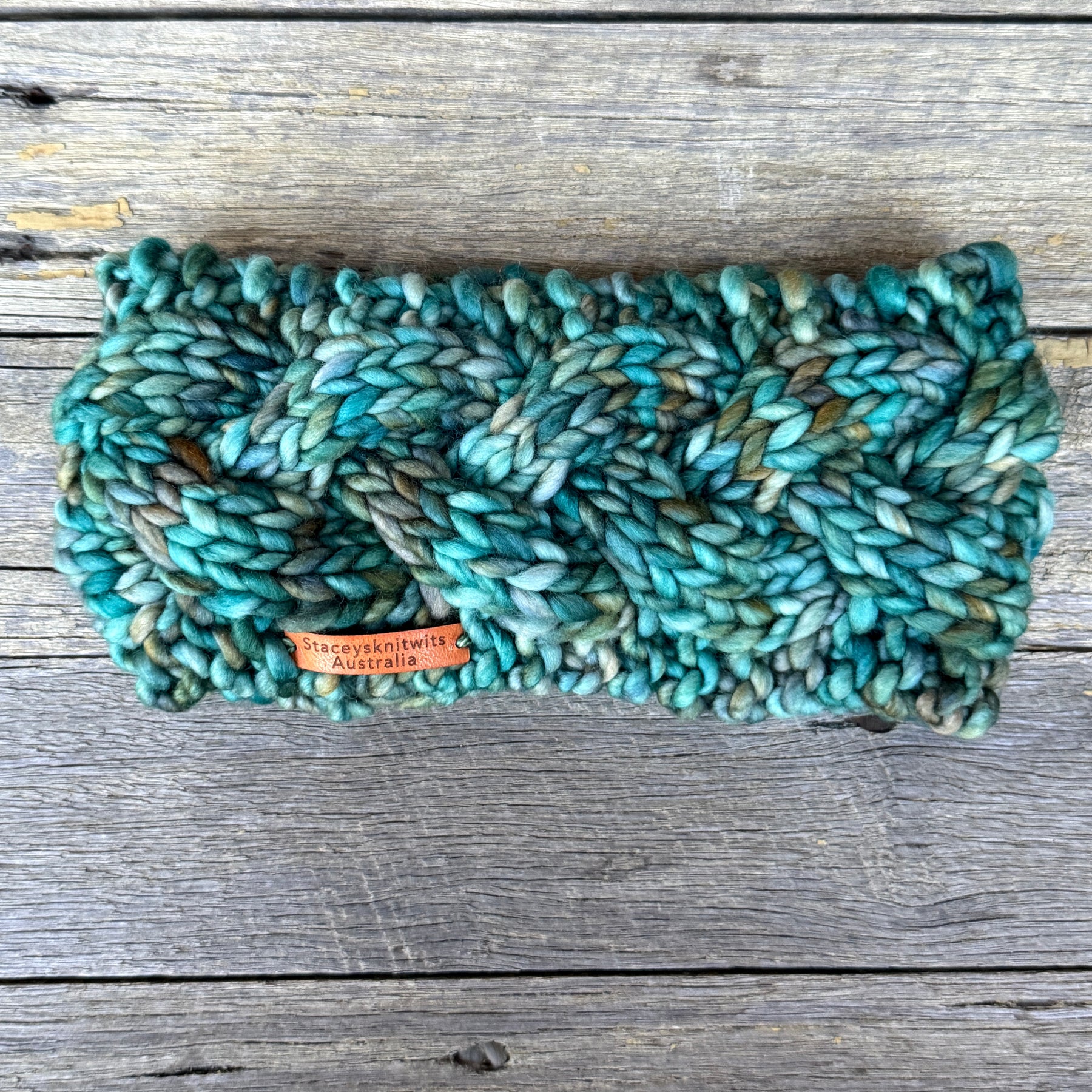 Hand Knitted Headband, Green Merino Earwarmers