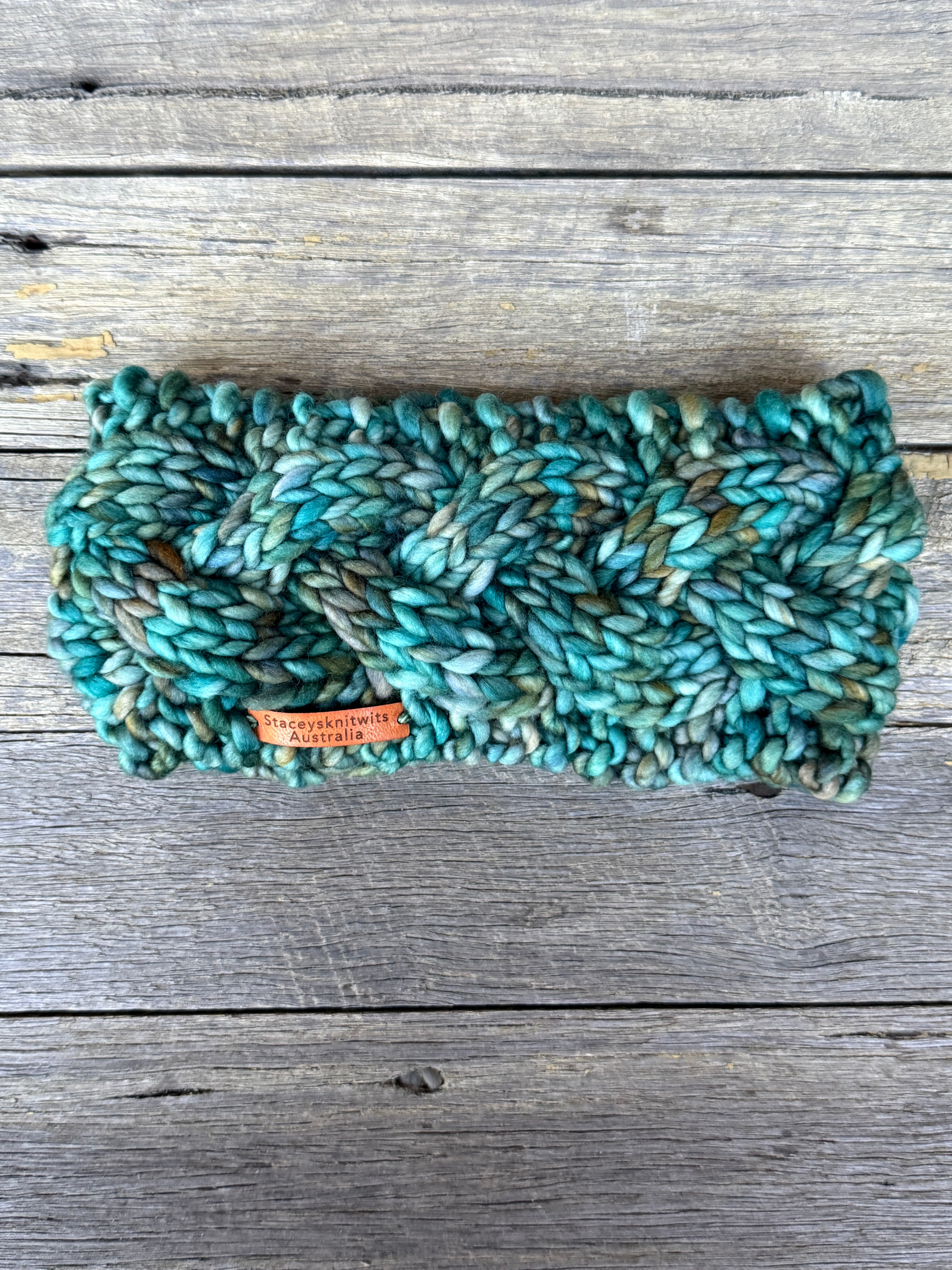 Hand Knitted Headband, Green Merino Earwarmers
