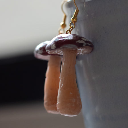 Tall Red Mushroom Earrings