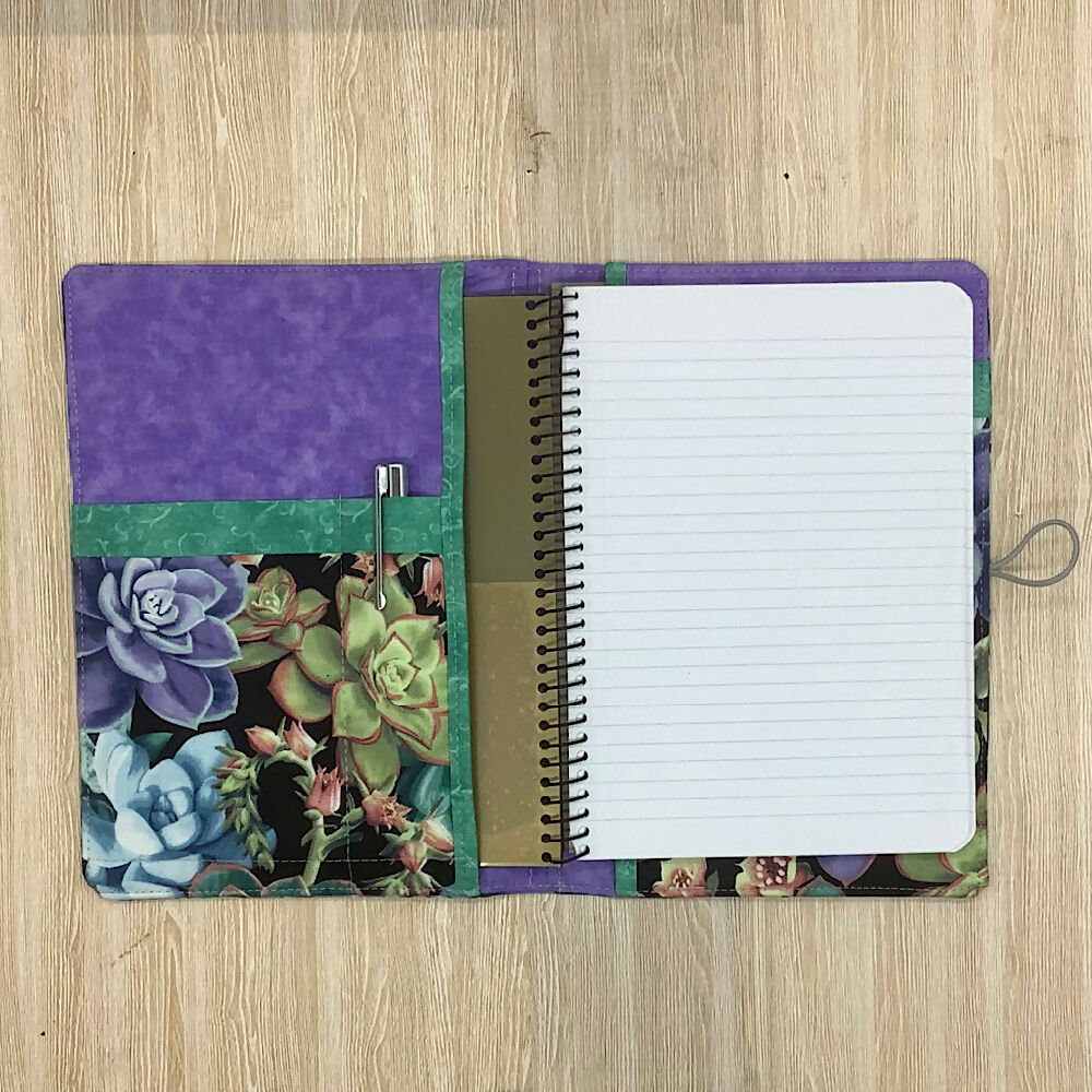 Succulents plants refillable A5 fabric notebook cover gift set - Incl. book and pen.
