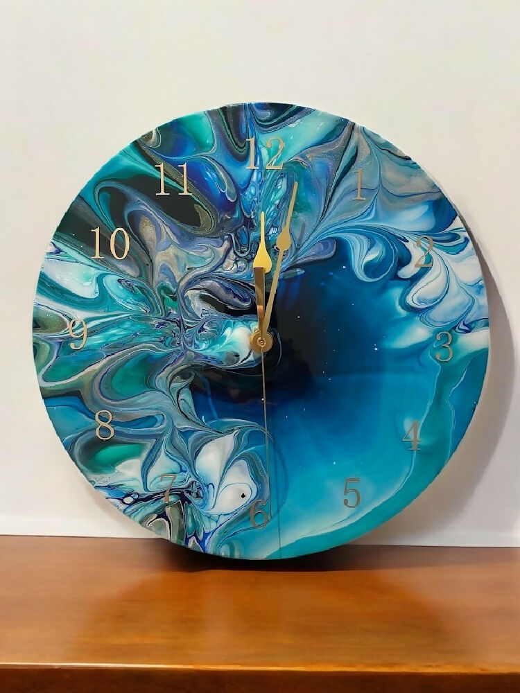 Clock in Blue swirls and Gold-Photoroom