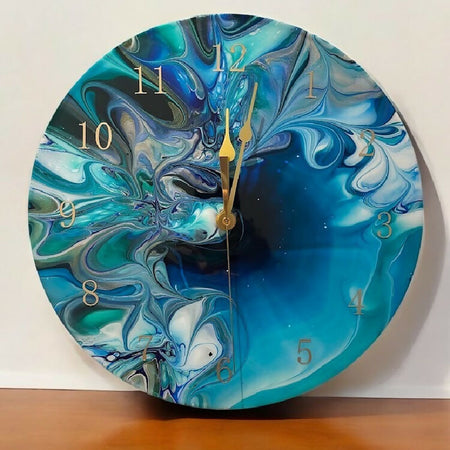 Fluid art Multi-coloured clock on upcycled LP record