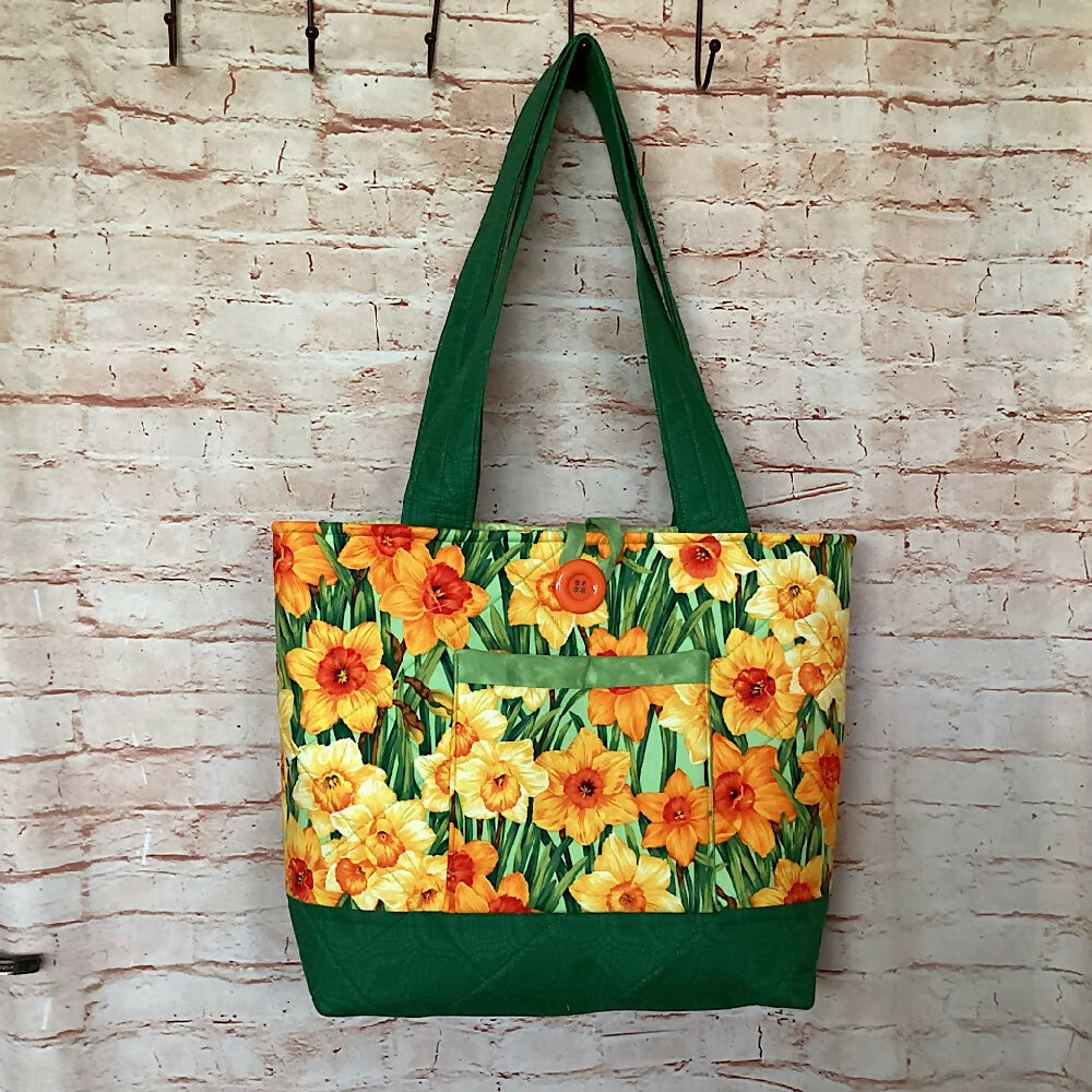 Daffodils handbag, tote, shoulder bag for shopping, travel or craft.