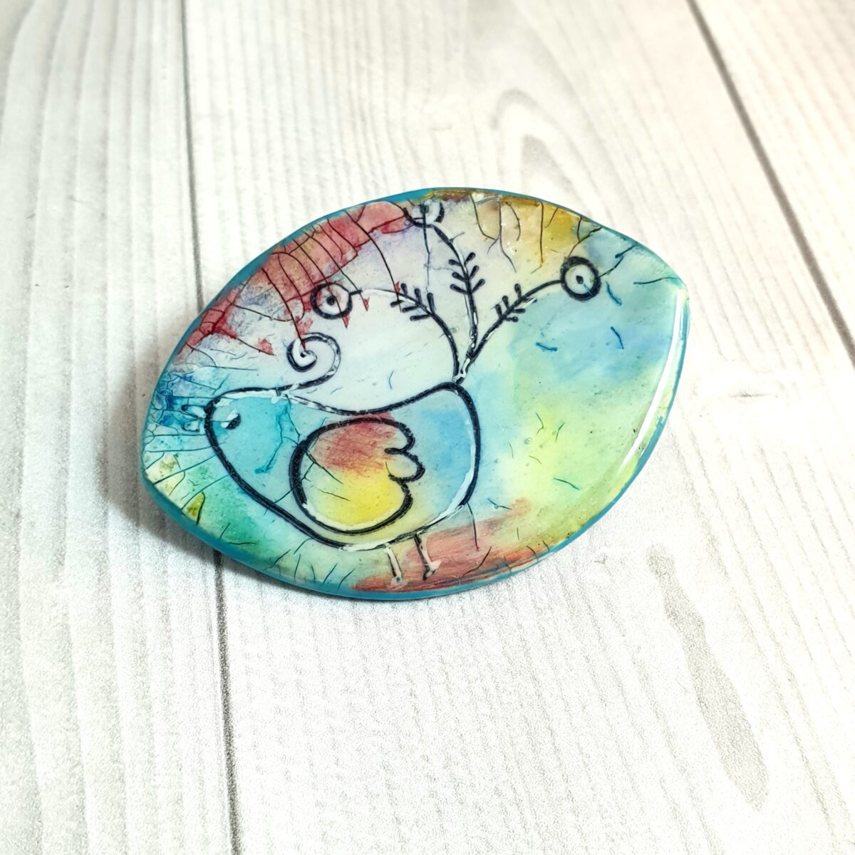 Hand Painted Whimsical Bird Brooch