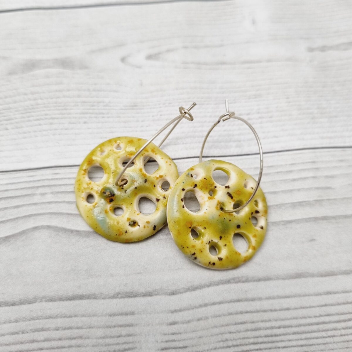 Faux Ceramic Disk Hoop Earrings Citrus