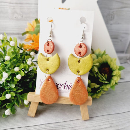 Polymer Clay 3 Tiered Earrings Autumn - Yellow and Orange