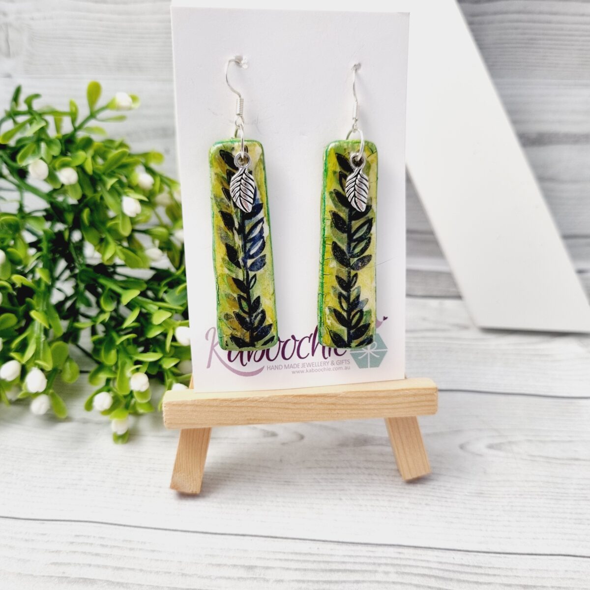 Hand Painted Inked Polymer Clay Earrings - 4 types - Rainy Day - Bee - Leaves