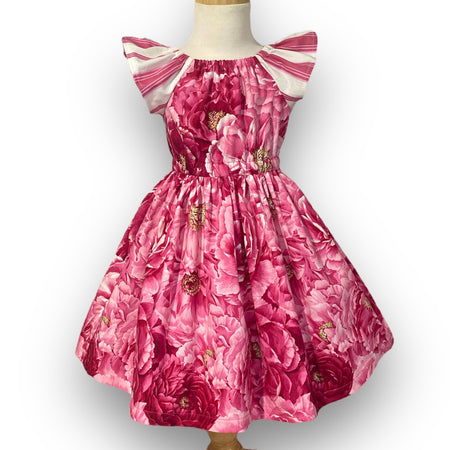 Dark Pink Peonies MATILDA Dress - SIZES 0, 2 & 4