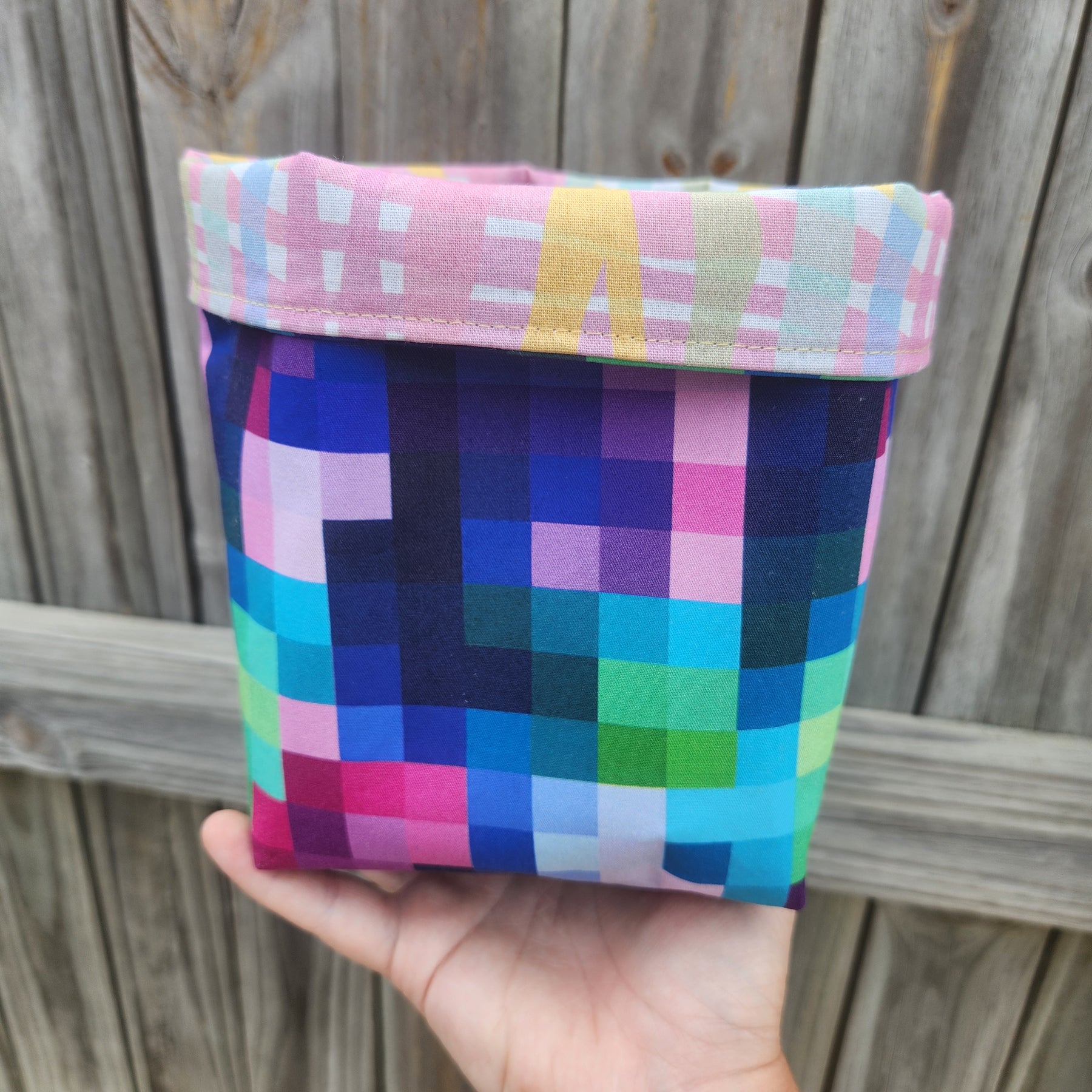 Rainbow Check and Plaid Fabric Plant Cover