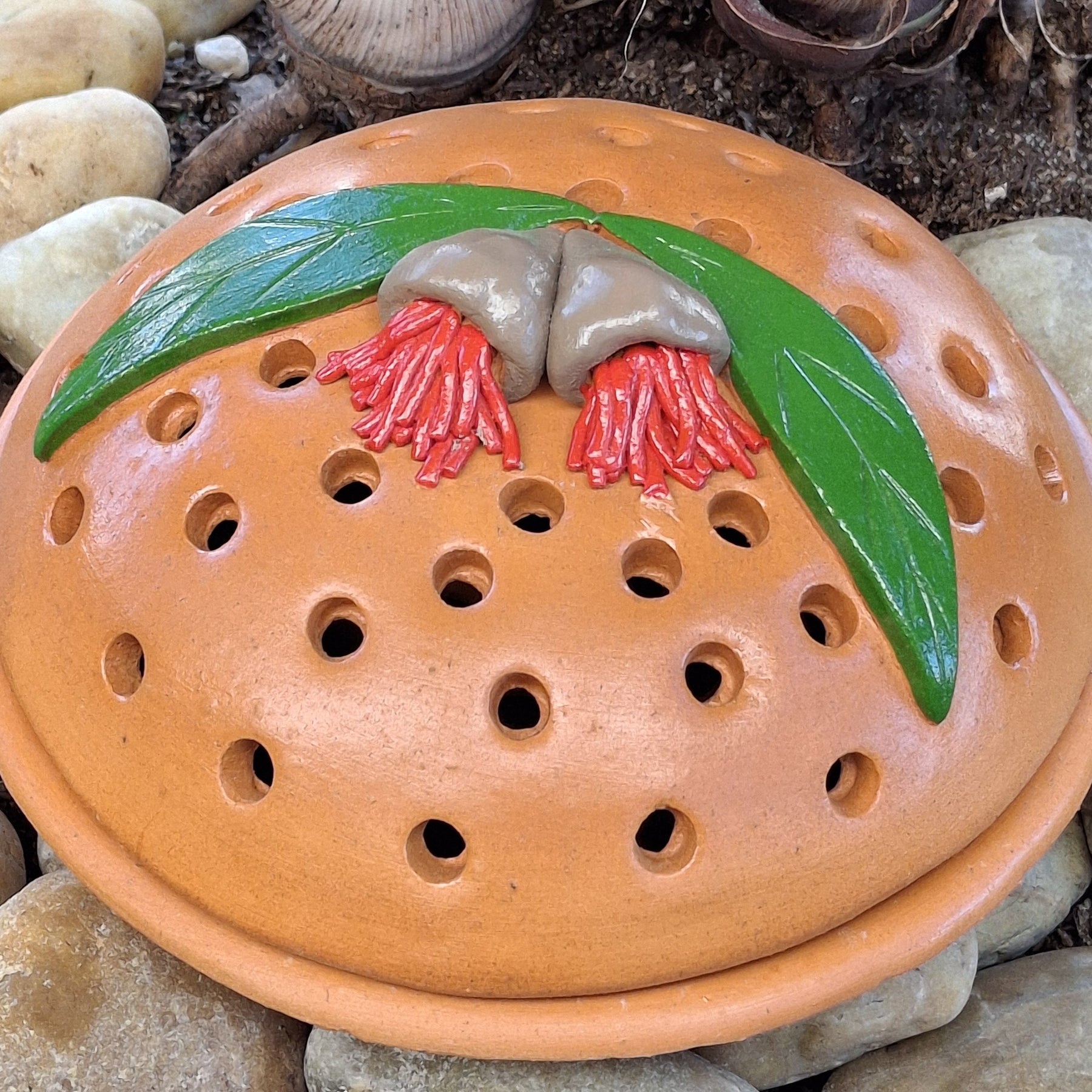 Mosquito Coil Holder with built in stand, Red Flowering Gum Design