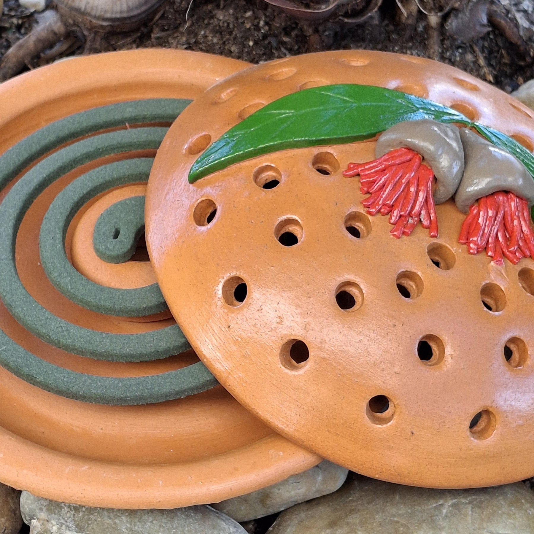 Mosquito Coil Holder with built in stand, Red Flowering Gum Design