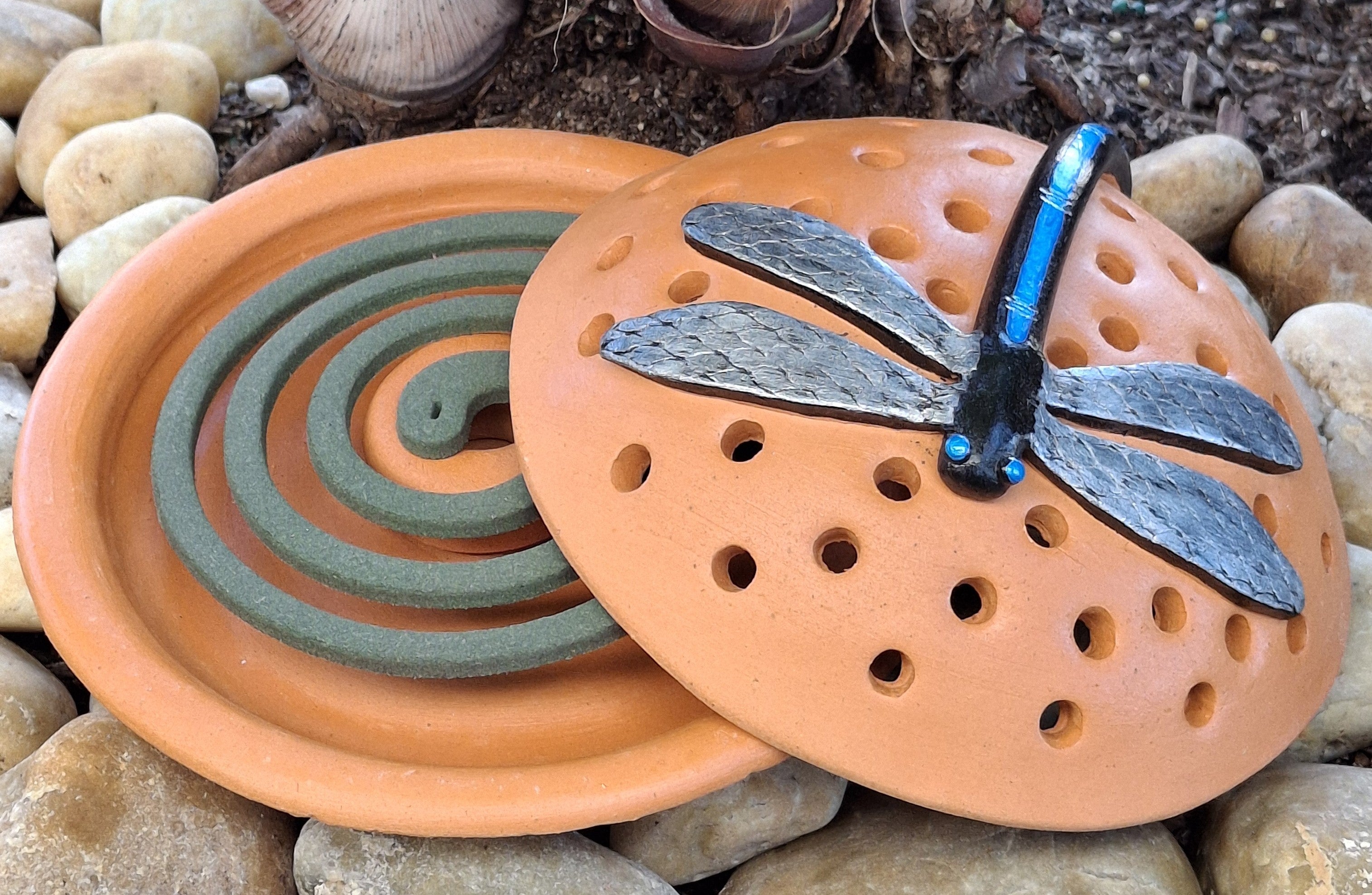 Mosquito Coil Holder with built in stand, Dragonfly Design